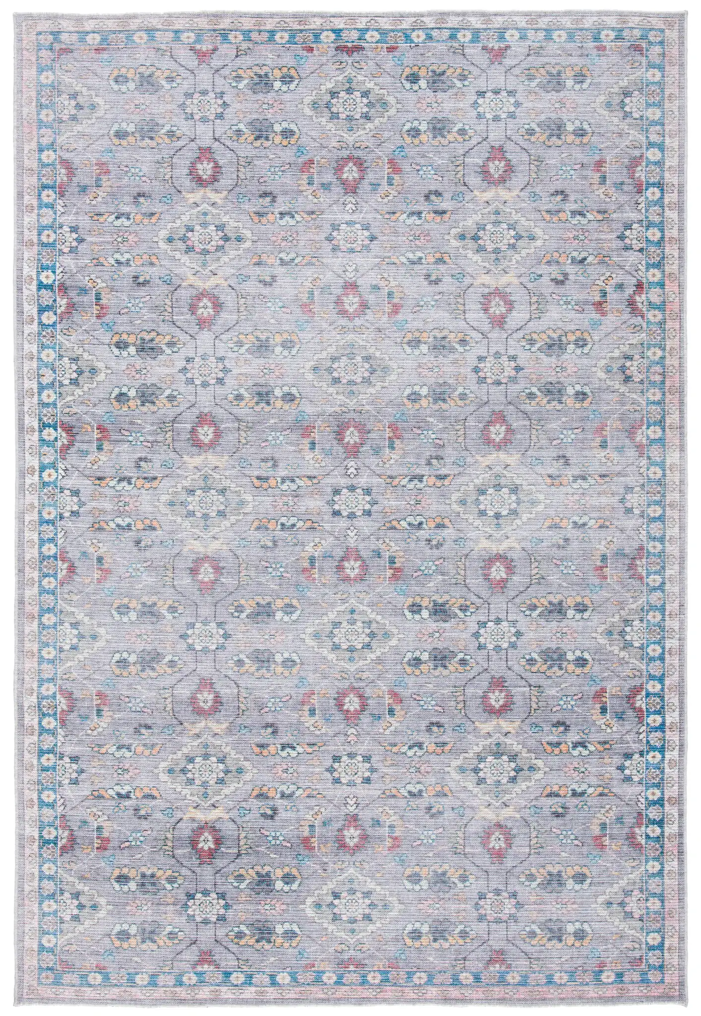 Serapi Floral Border Washable Rug in Gray / Beige