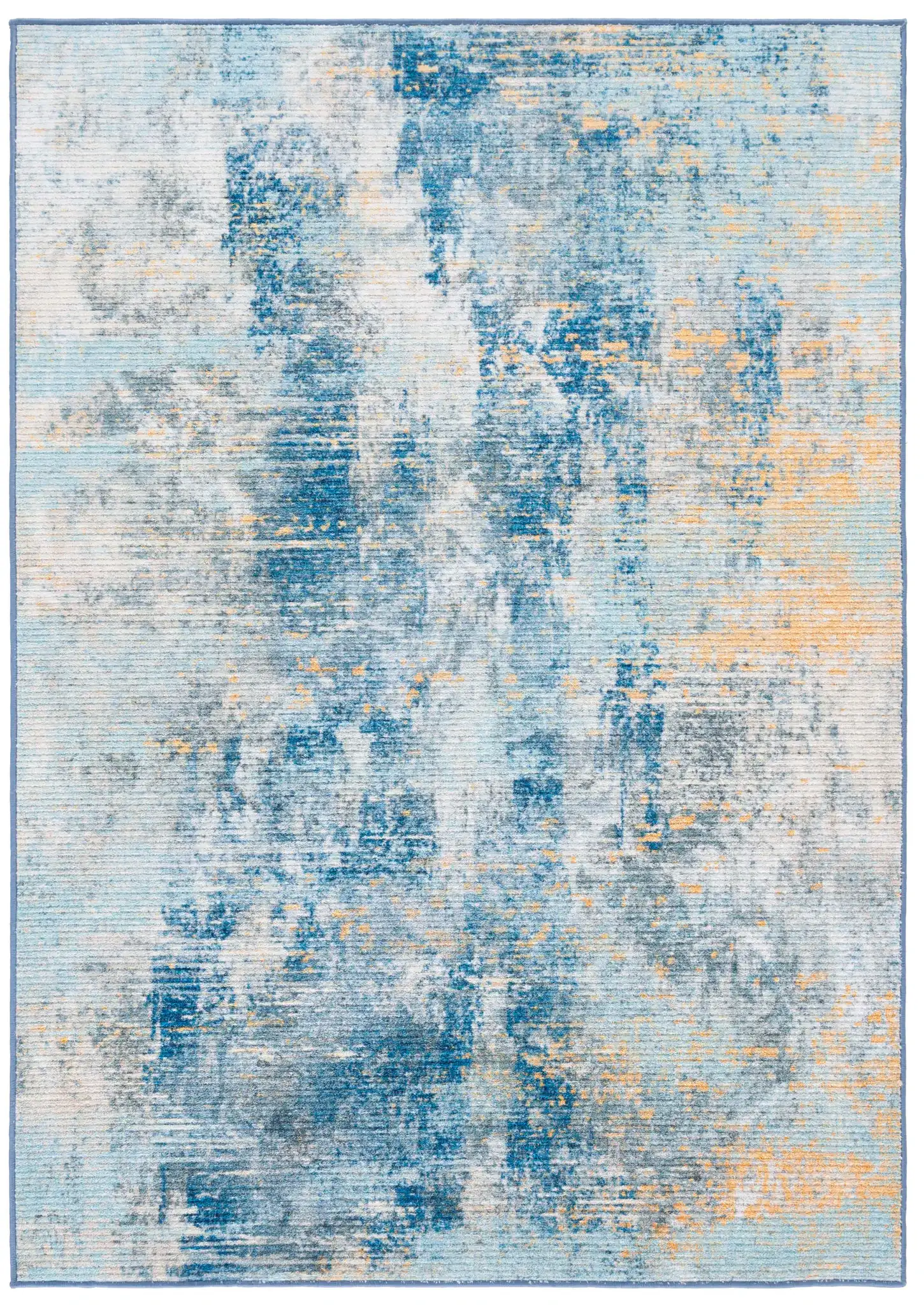 Sequoia Abstract Washable Rug in Ivory Blue / Gold