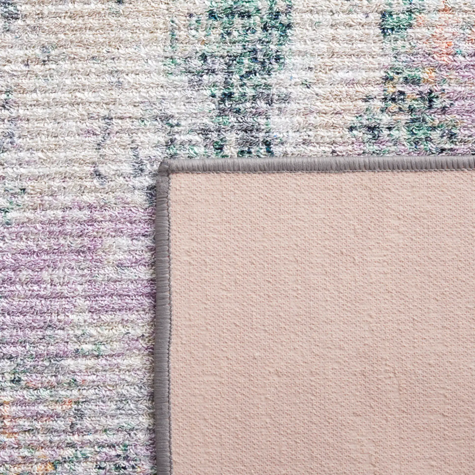 Sequoia Distressed Abstract Washable Rug in Green / Purple in a styled room