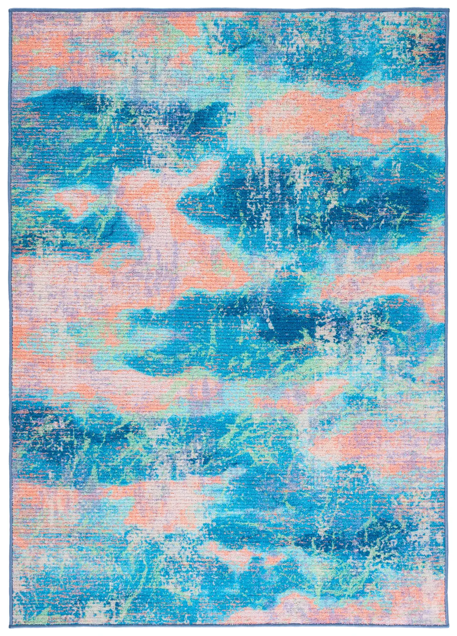 Sequoia Cloud Abstract Washable Rug in Blue / Orange