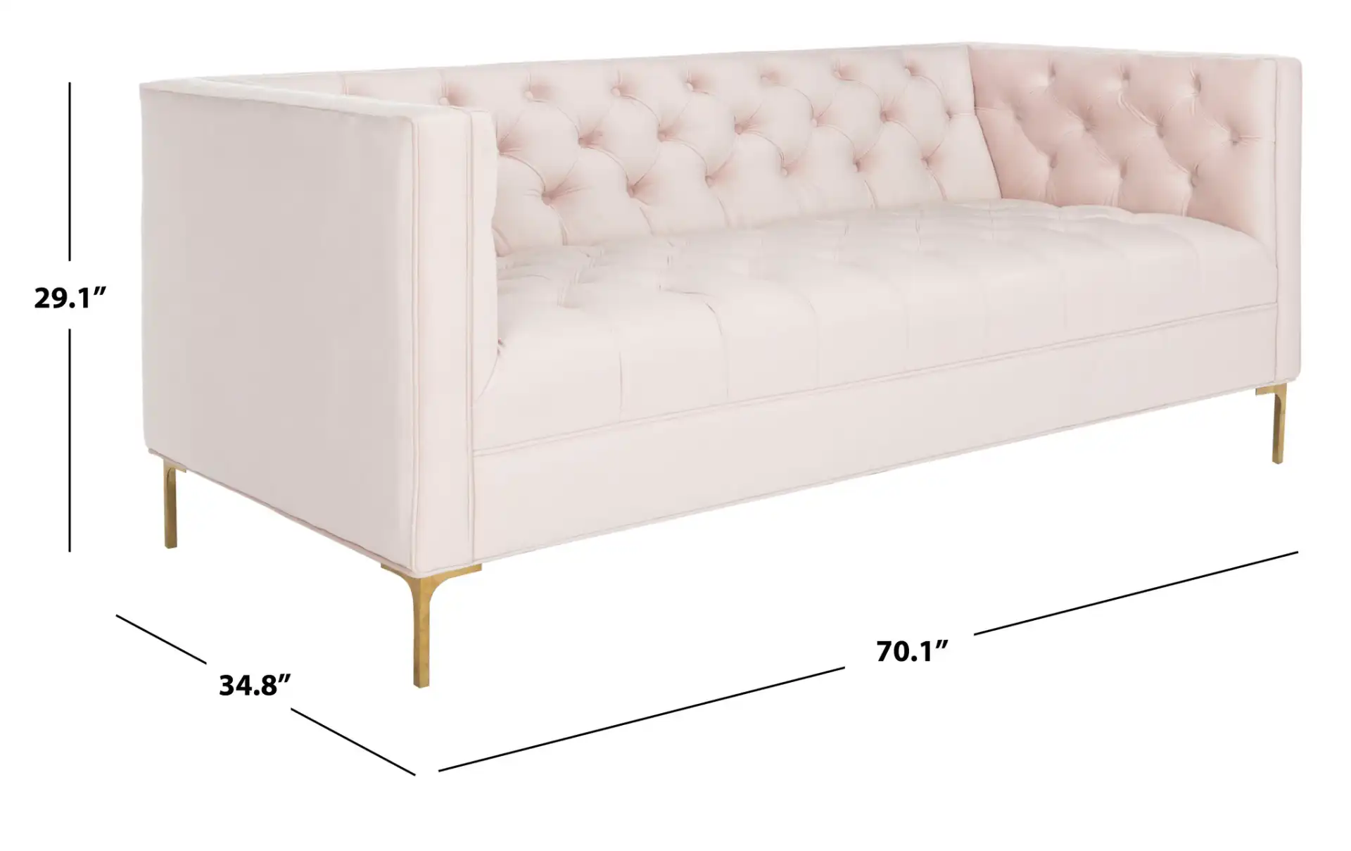 Vydia Tufted Sofa in Blush / Gold, detail view