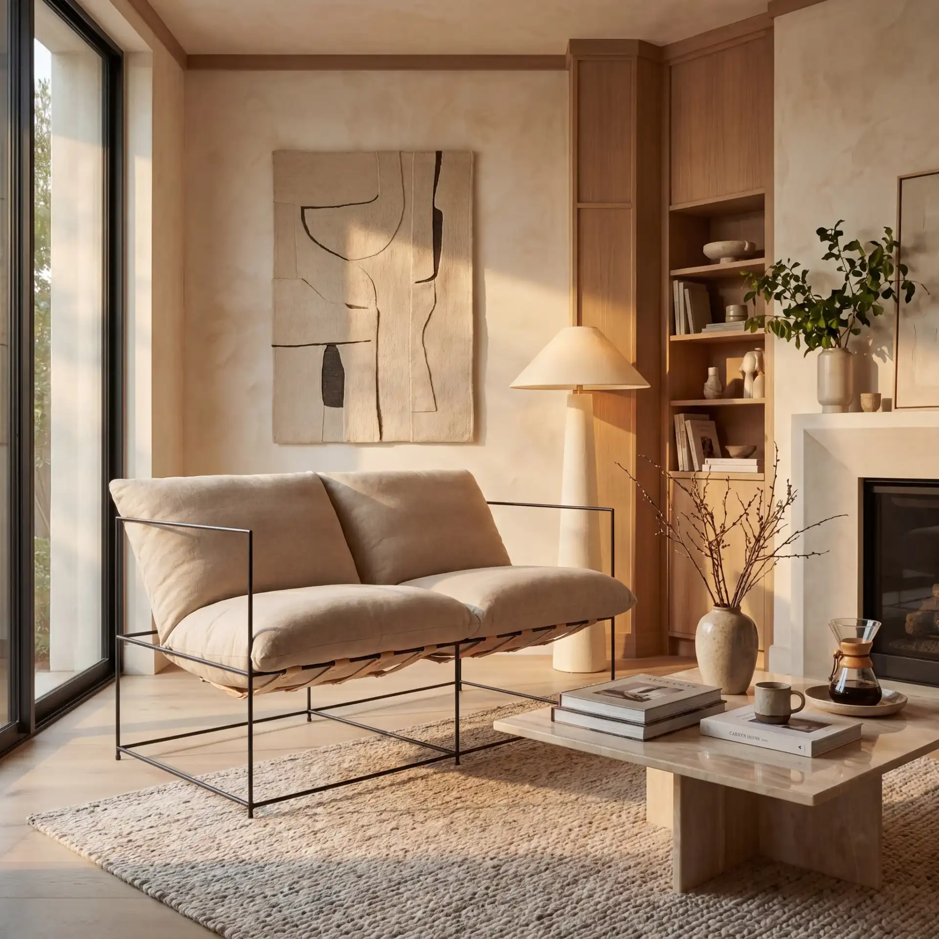Portland Pillow Top Sofa in Ivory / Black in a styled room