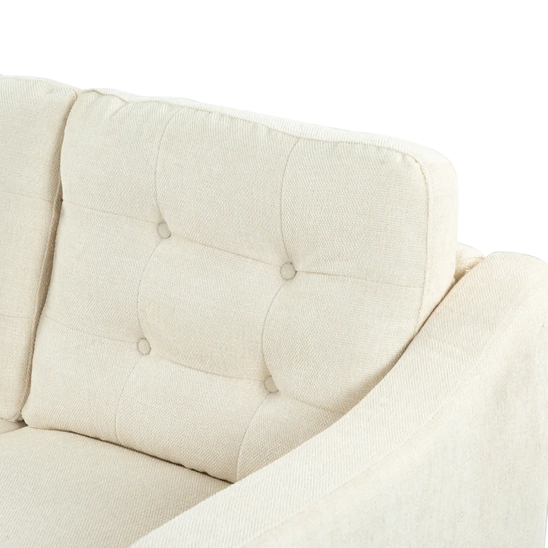 Nathaniel Tufted Three-Seater Sofa in Cream in a styled room