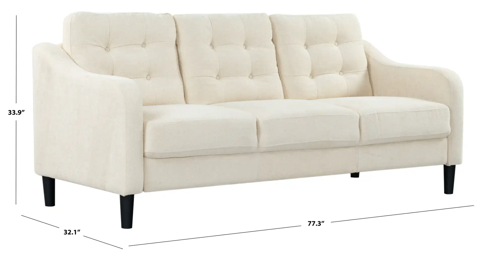 Nathaniel Tufted Three-Seater Sofa in Cream, detail view
