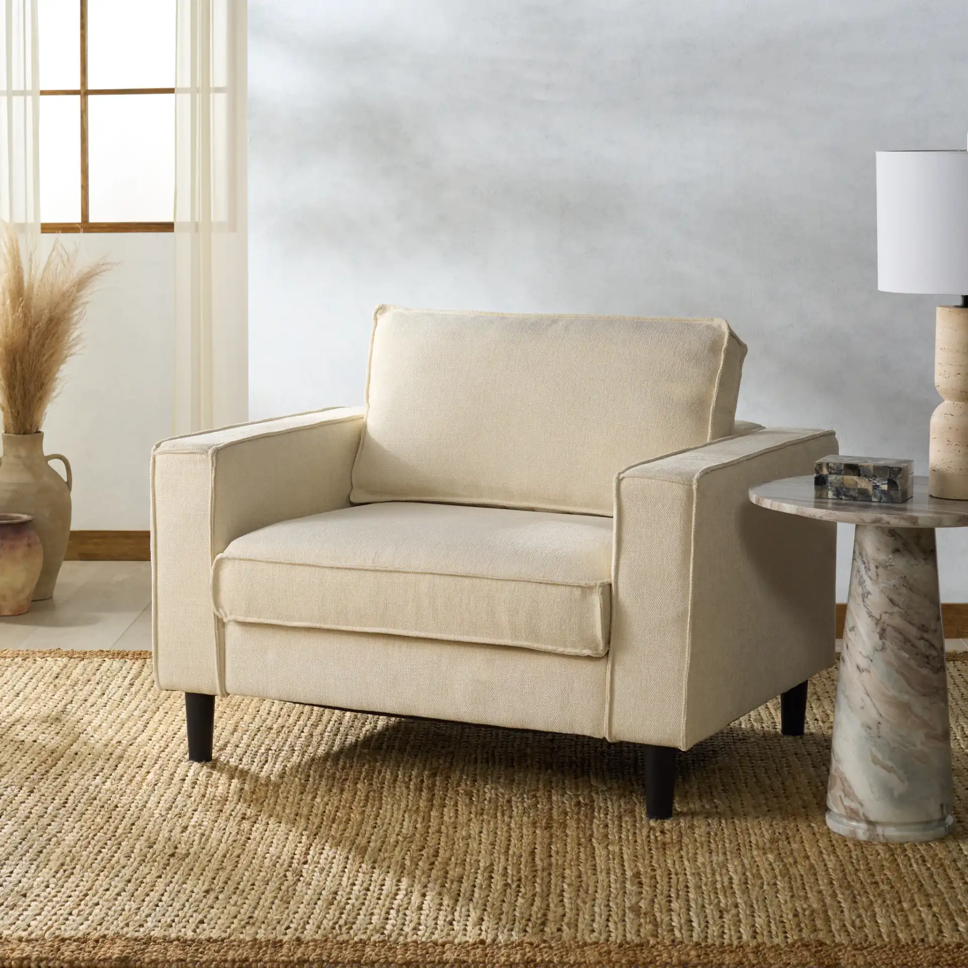 Kalyna Accent Chair in Cream in a styled room