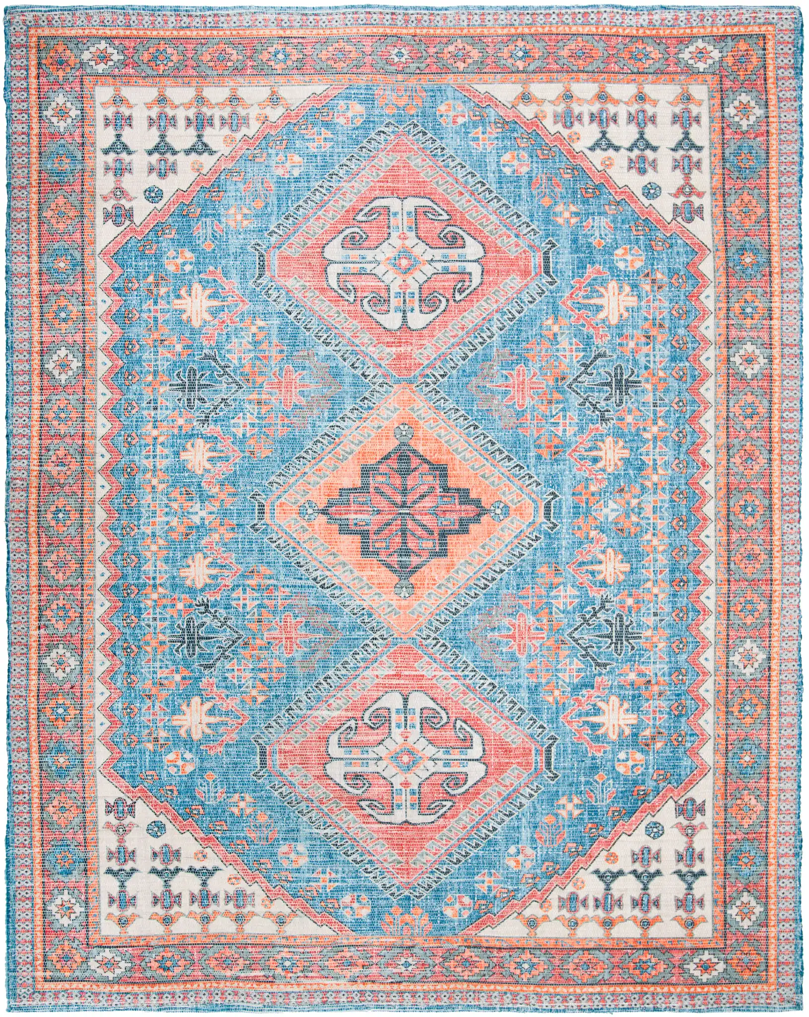 Saffron Tribal Triple Medallion Hand-Loomed Rug in Navy / Red