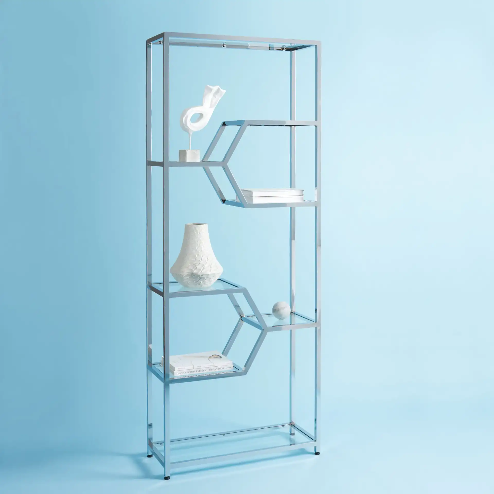 Benoit Chrome Bookcase in Chrome in a styled room