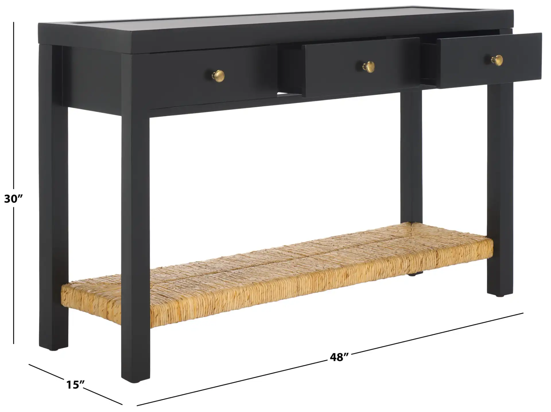 Berlynne Banana Console Table in Black / Natural, detail view