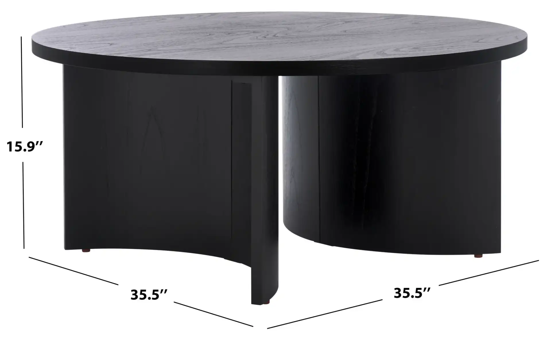 Audriella Round Wood Coffee Table in Black, detail view