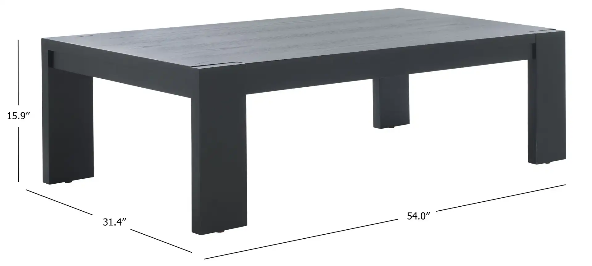 Nikole Rectangular Wood Coffee Table in Black, detail view
