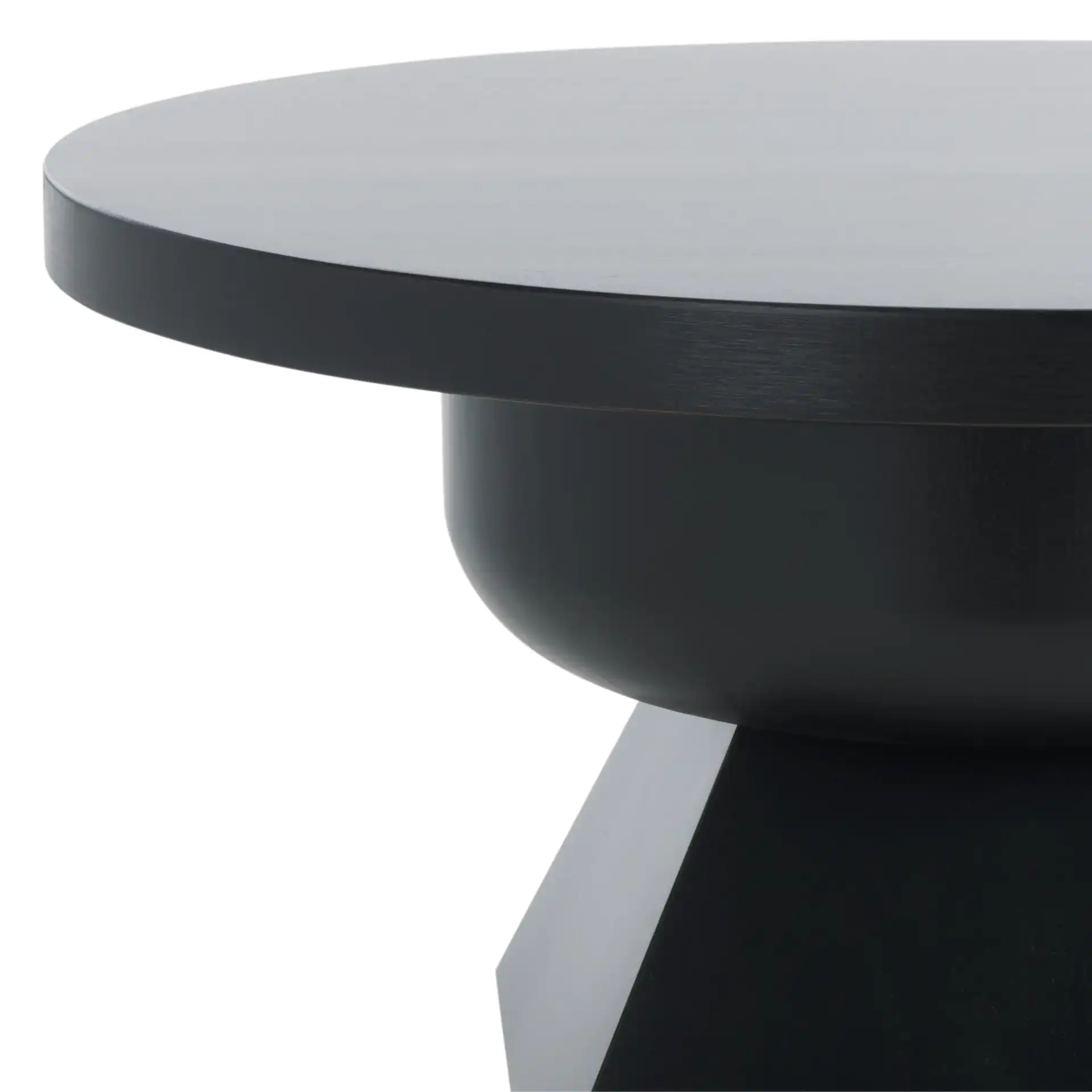 Jaymee Round Wood Accent Table in Black in a styled room