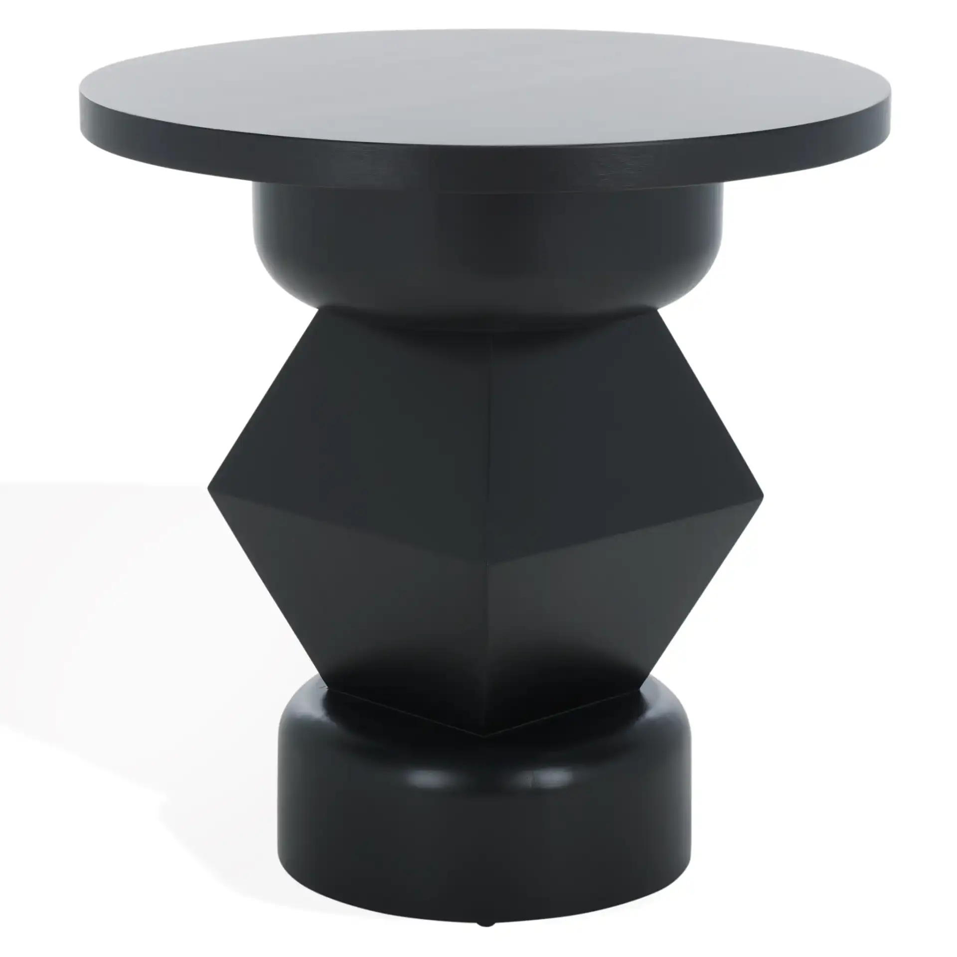 Jaymee Round Wood Accent Table in Black, detail view
