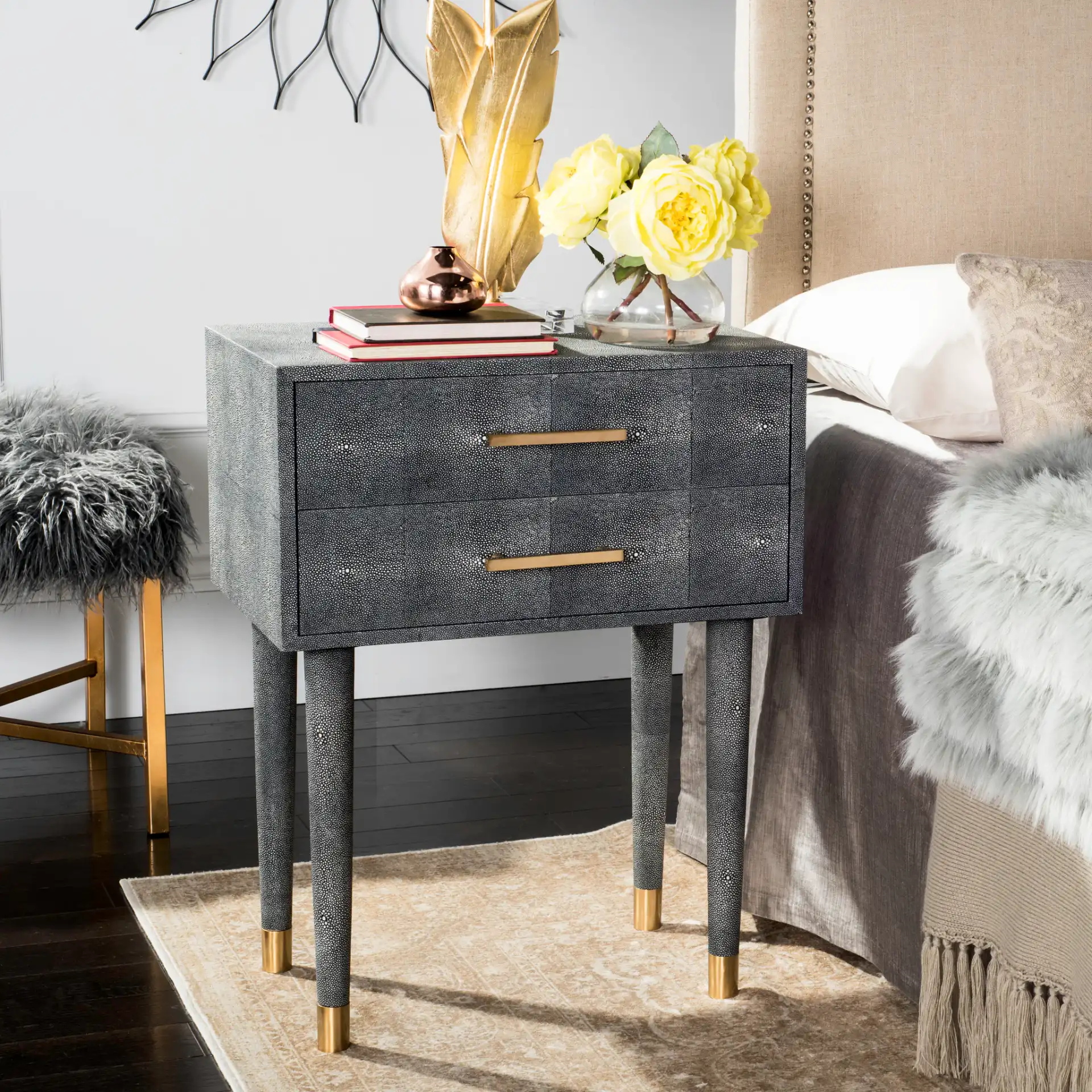 Nour End Table in Black in a styled room