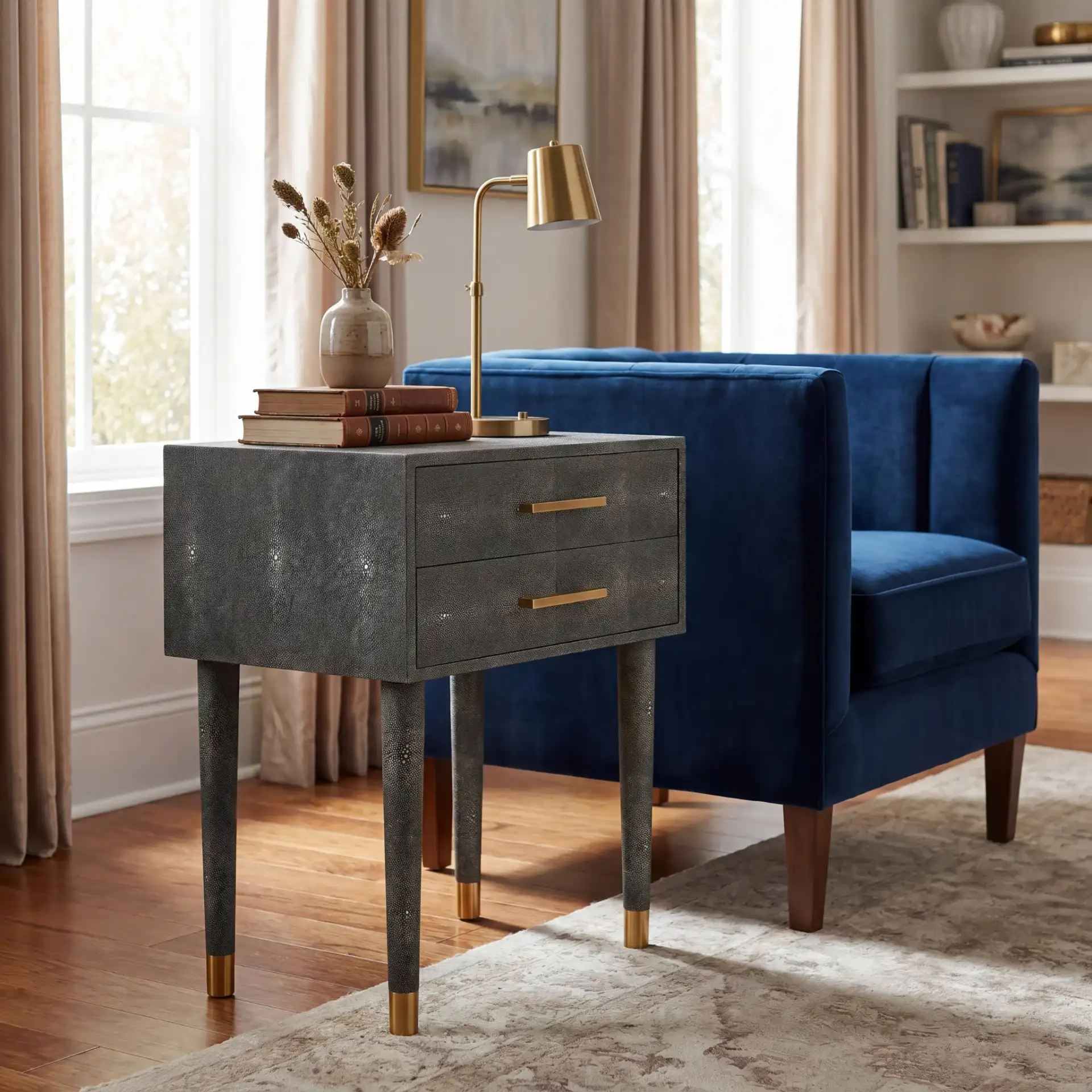 Nour End Table in Black in a styled room