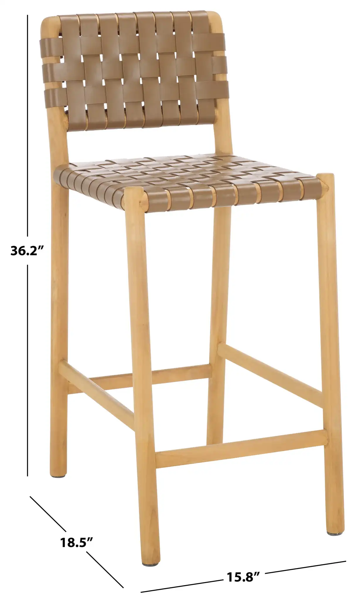 Jeremiah Woven Leather Counter Stool in Brown / Natural, detail view