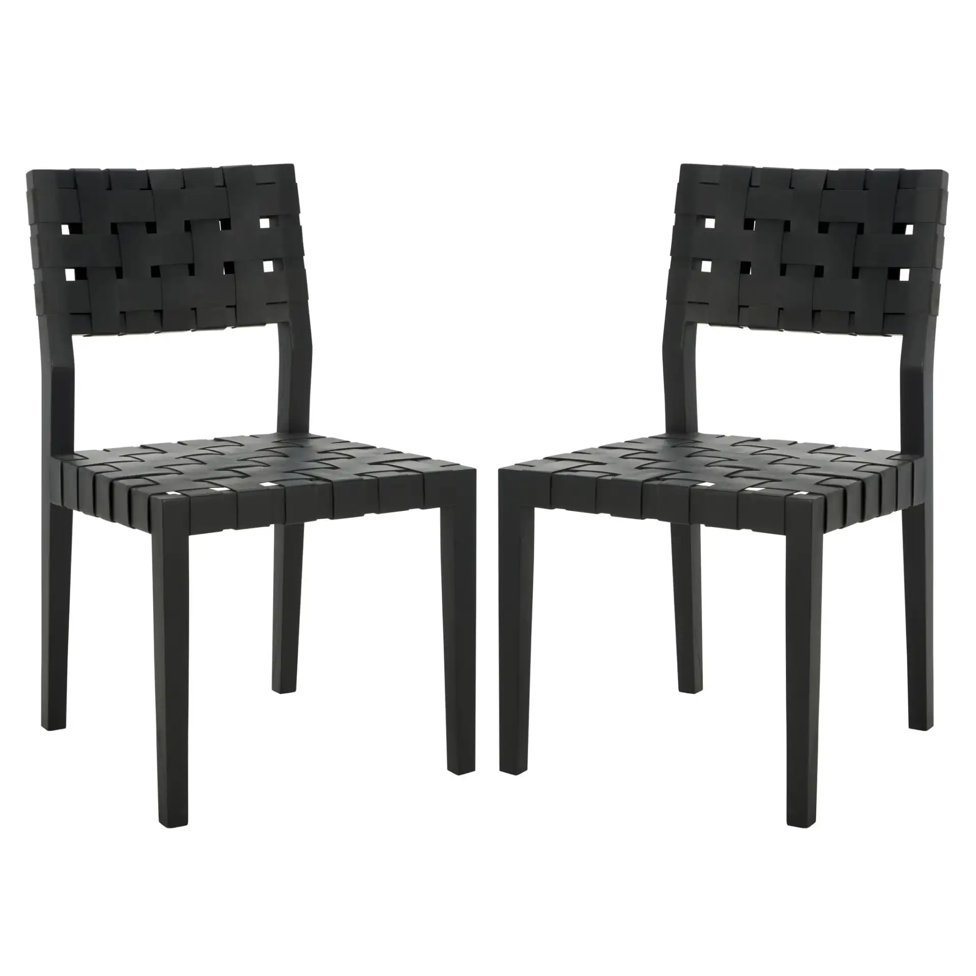 Bette Woven Leather Dining Chair (Set of 2) in Black, detail view