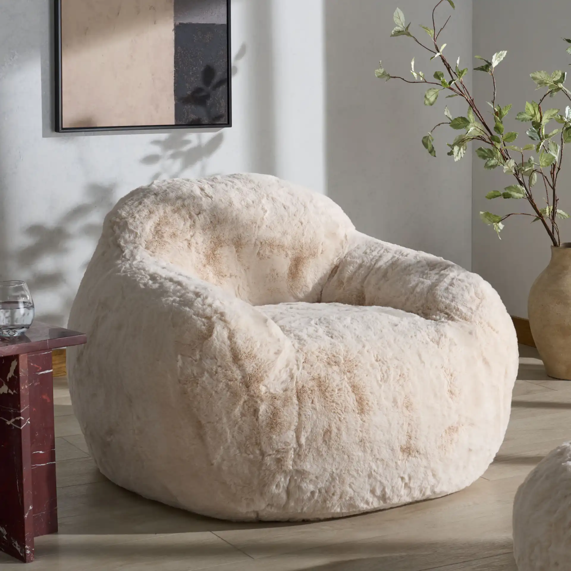 Lorianna Bean Bag Chair in Cream in a styled room