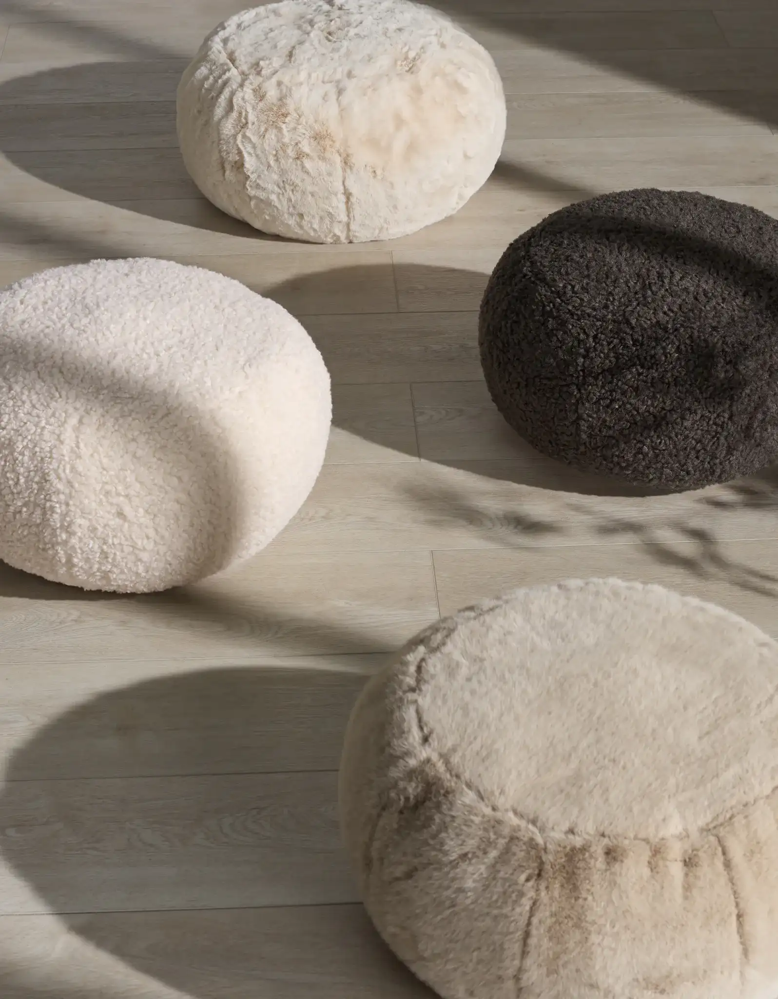 Gracelina Round Pouf in Cream, detail view