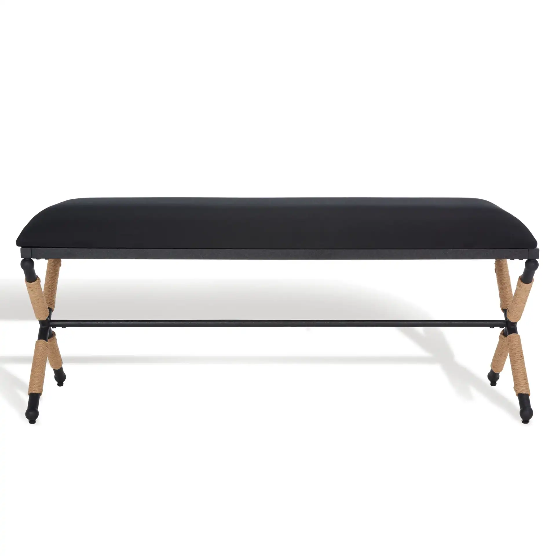 Carmelo Hemp Wrapped Bench in Black, detail view