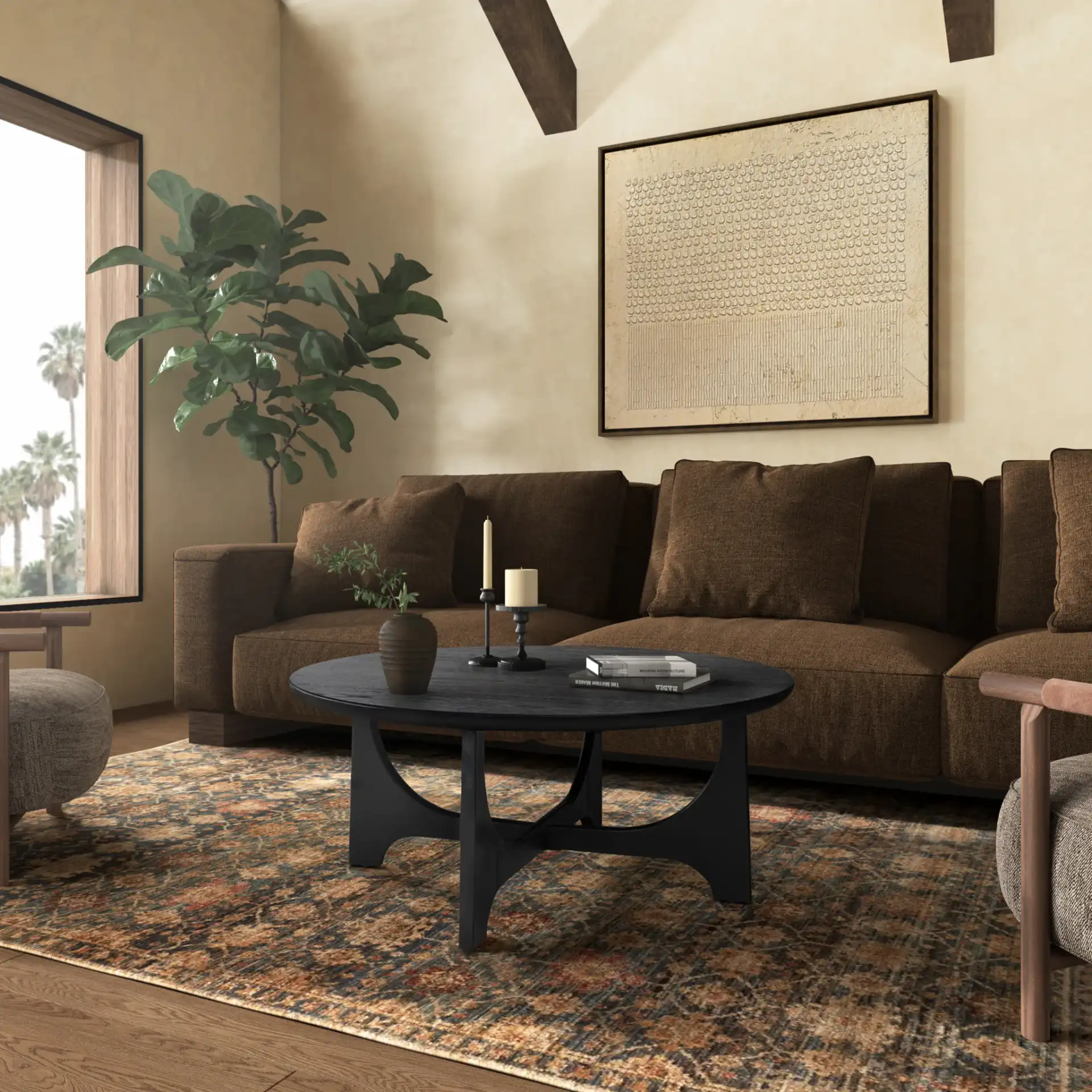 Sasha Wood Coffee Table in Black in a styled room