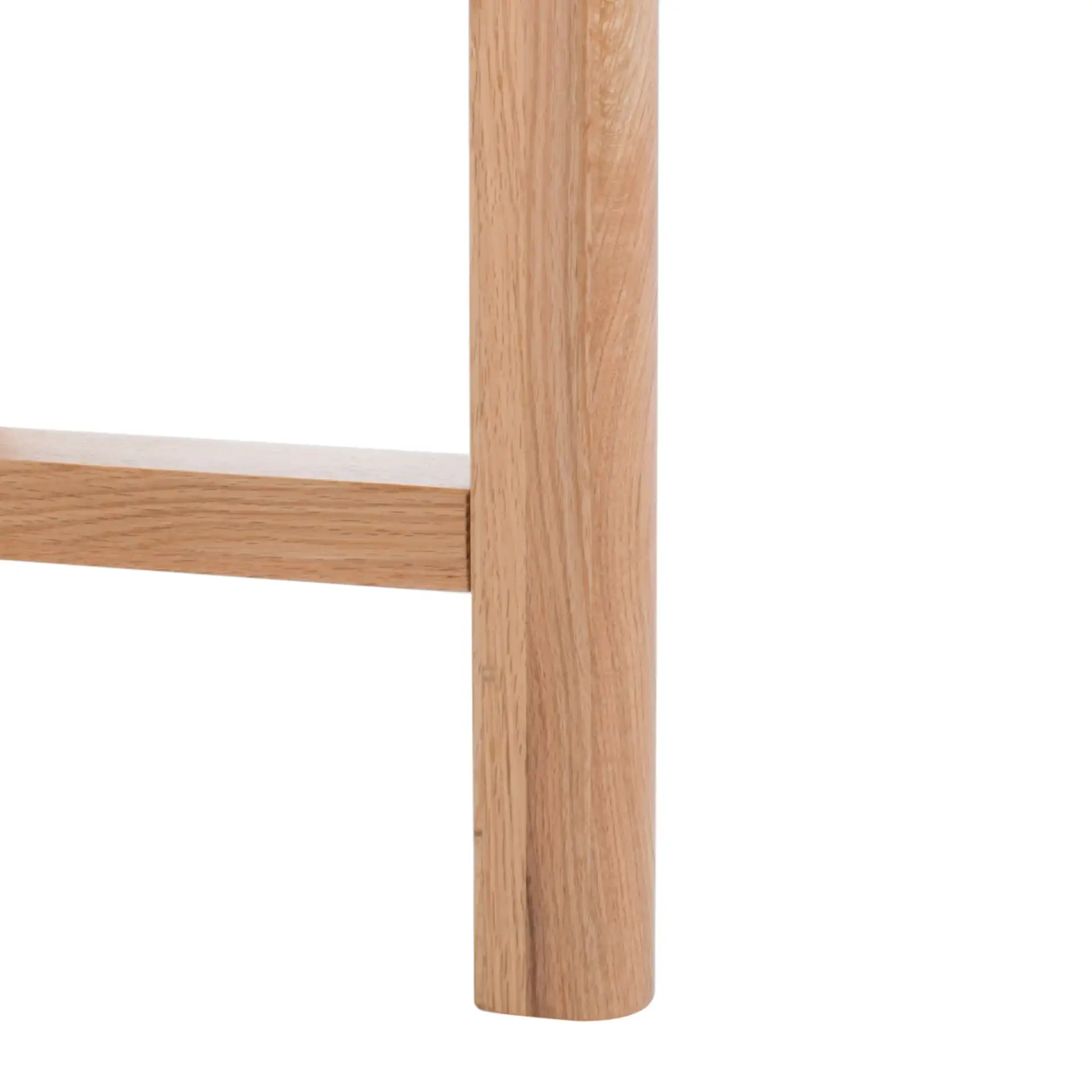 Ruthanne Round Glass Dining Table in Clear / Oak, detail view