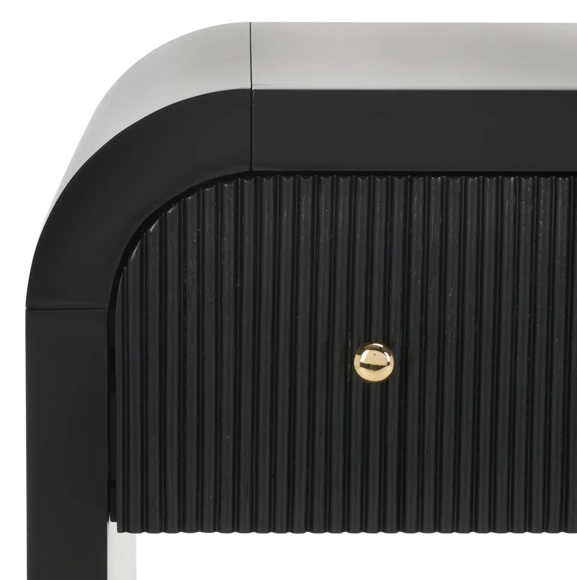 Liabella One-Drawer Curved Nightstand in Black / Gold in a styled room