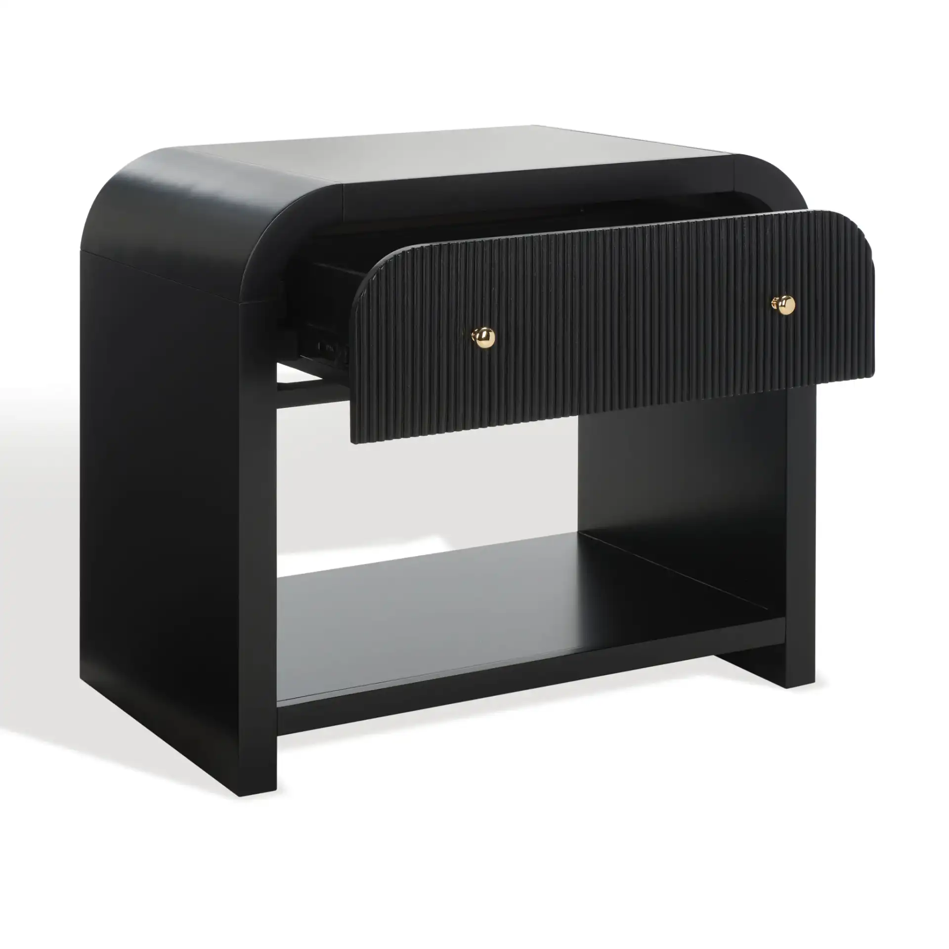 Liabella One-Drawer Curved Nightstand in Black / Gold, detail view