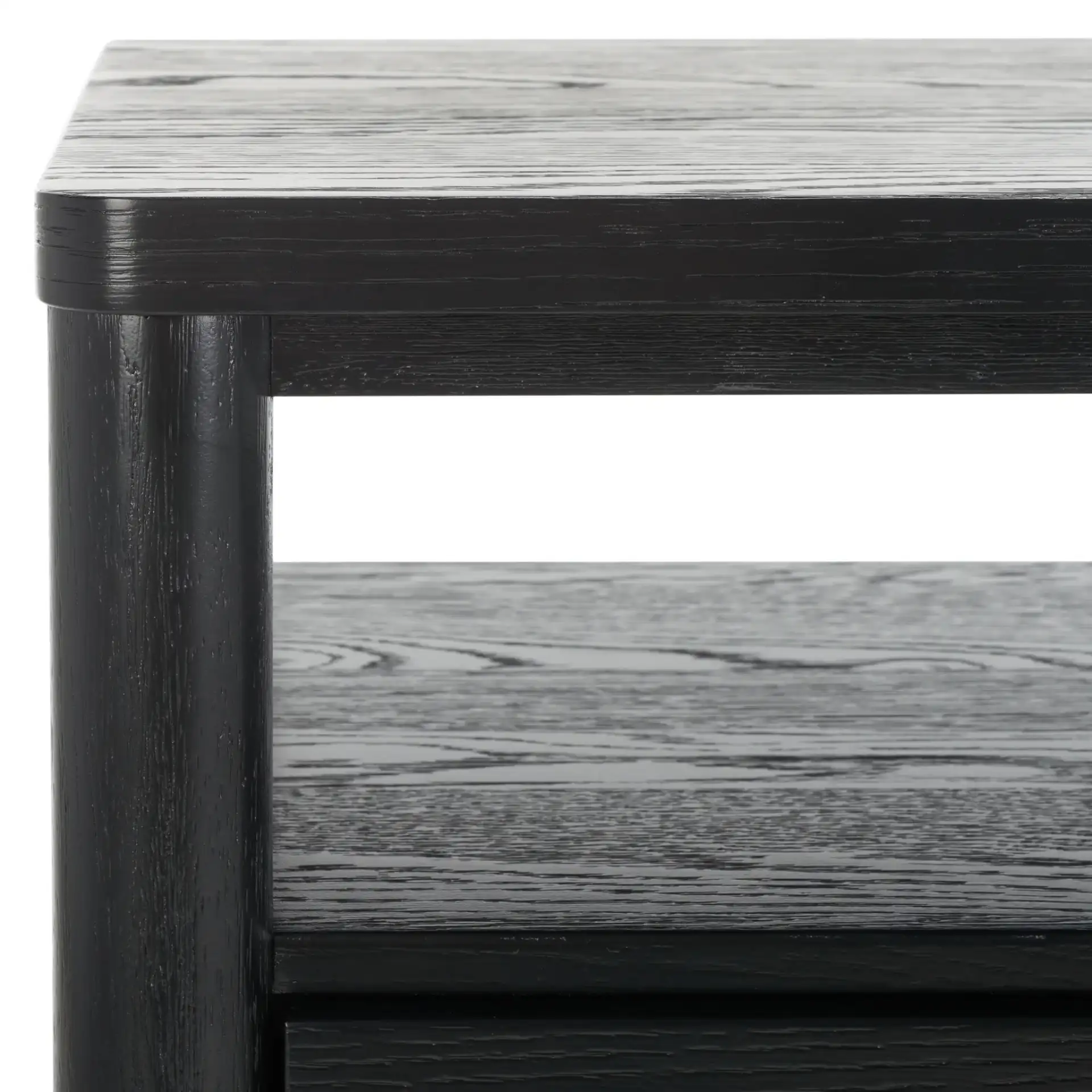 Jaylessa Wood Nightstand in Black in a styled room