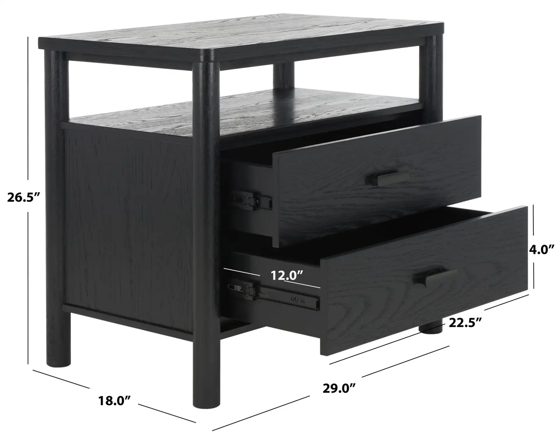 Jaylessa Wood Nightstand in Black, detail view