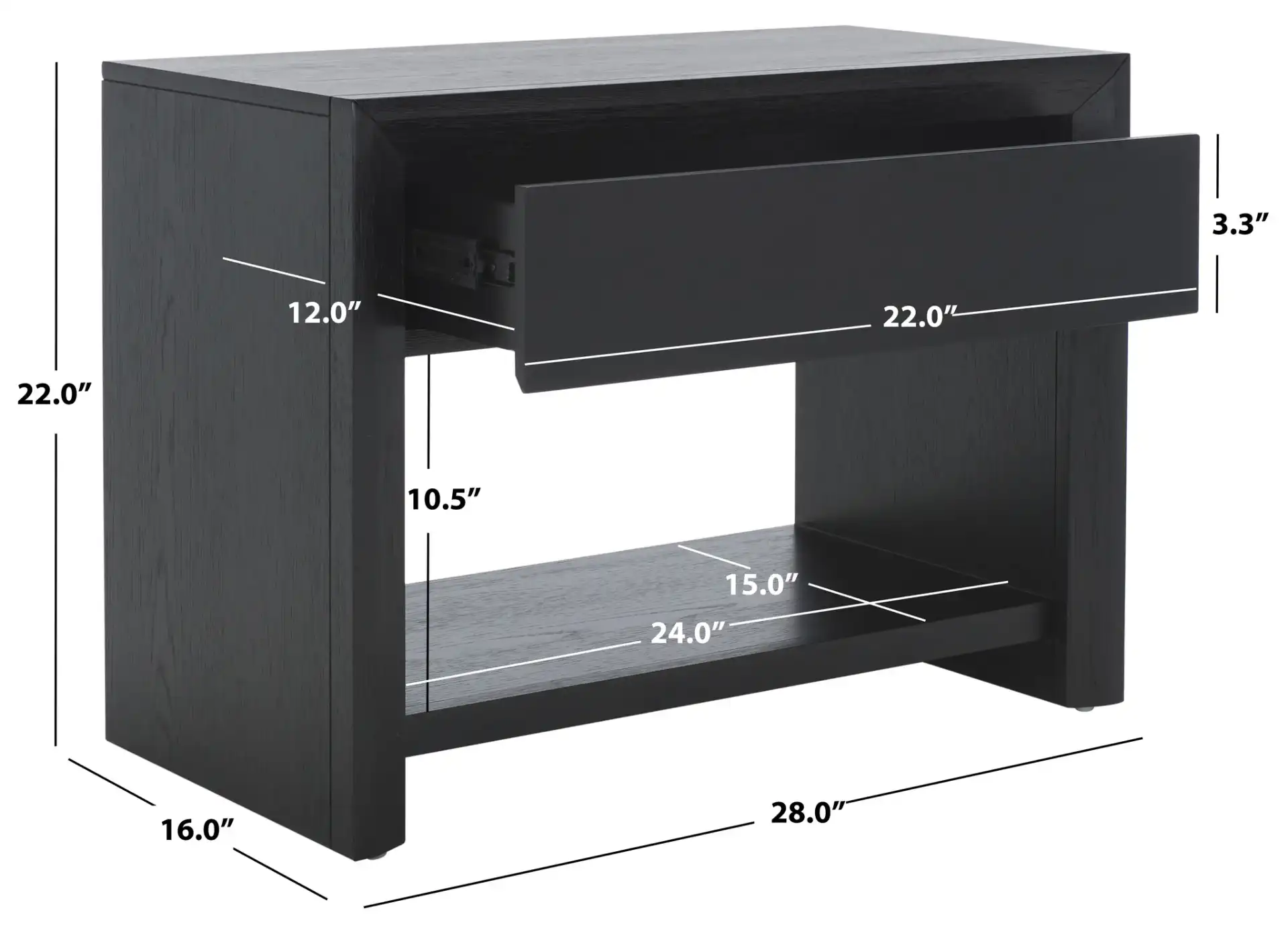 Darnell One-Drawer Nightstand in Black, detail view