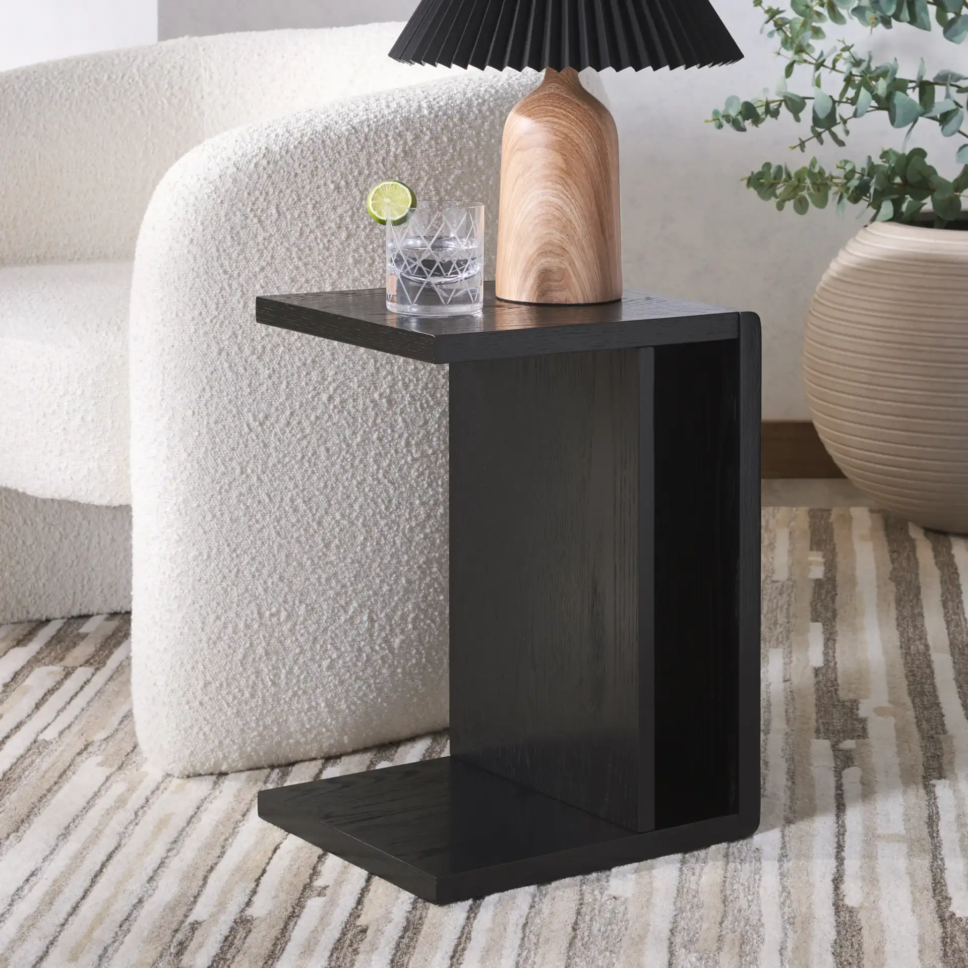 Kassia Wood "C" Table in Medium Oak in a styled room