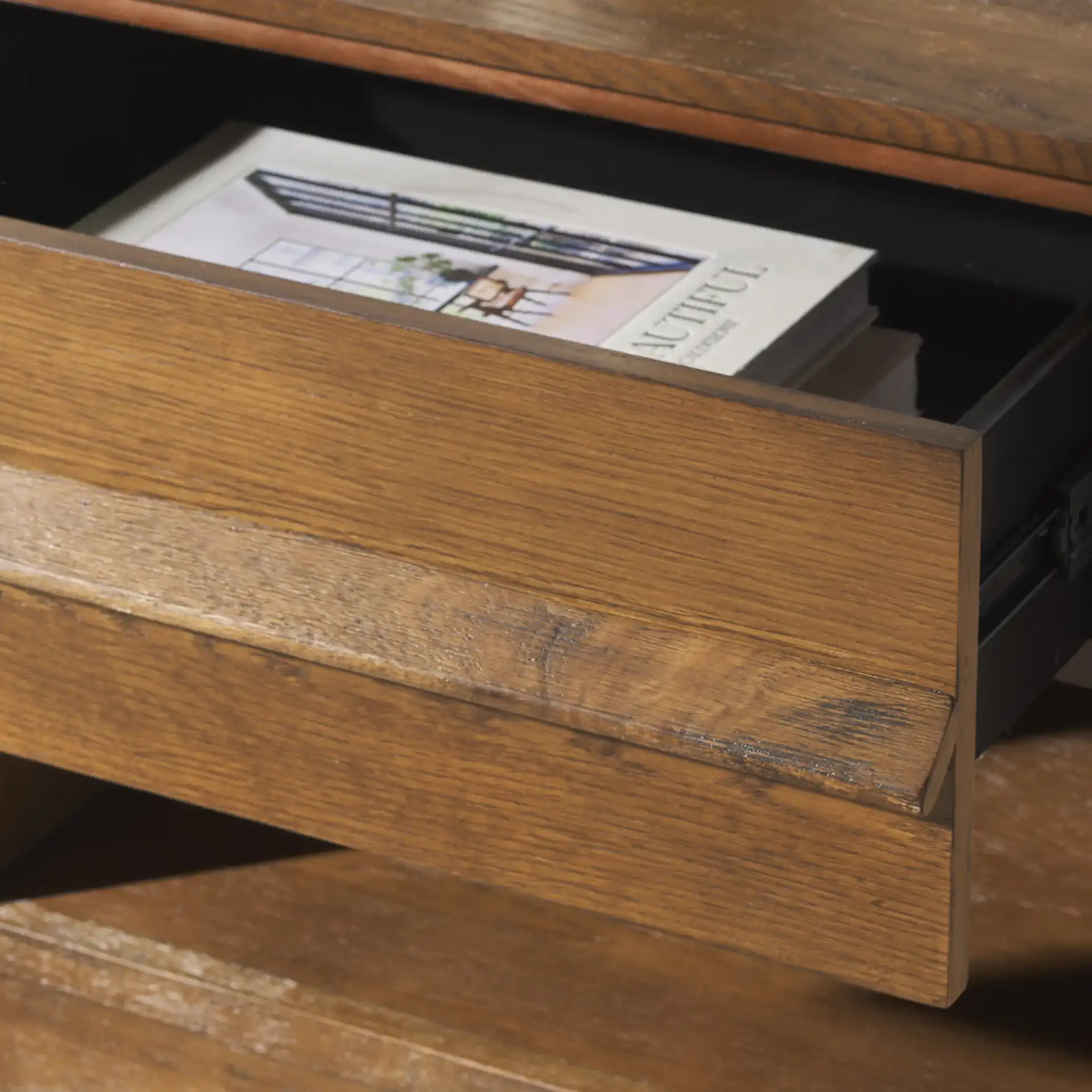 Deirdra One-Drawer Nightstand in Black in a styled room
