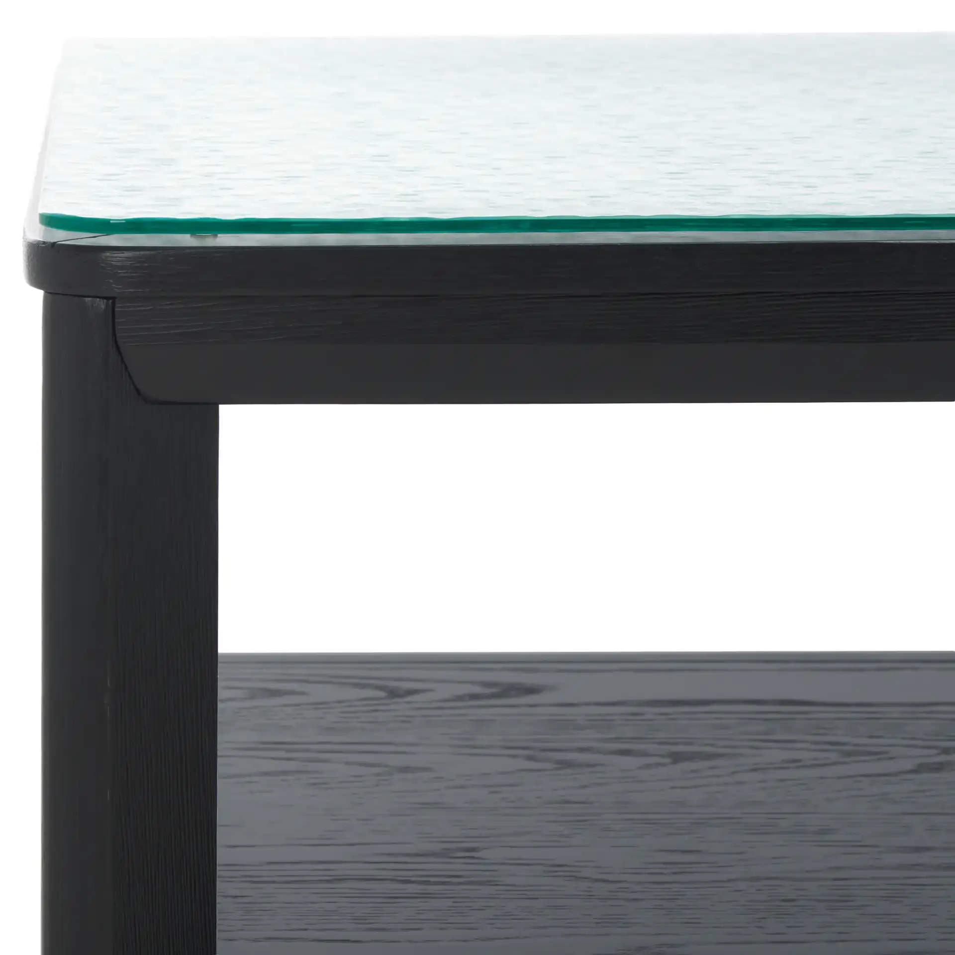 Benecarlo Glass Top Coffee Table in Black / Clear in a styled room