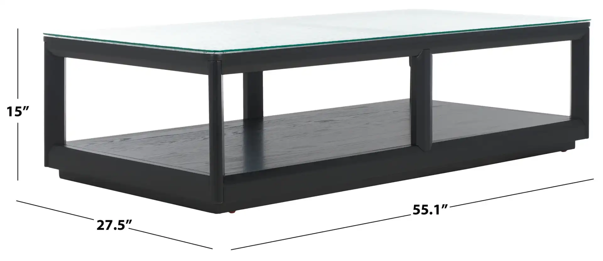 Benecarlo Glass Top Coffee Table in Black / Clear, detail view