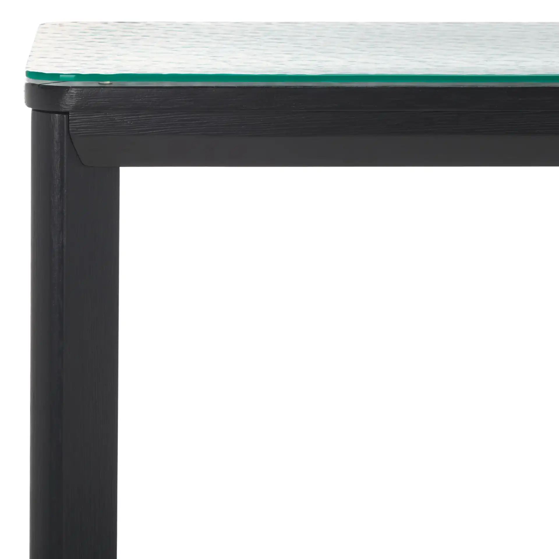 Benecarlo Glass Top Console Table in Black / Clear in a styled room