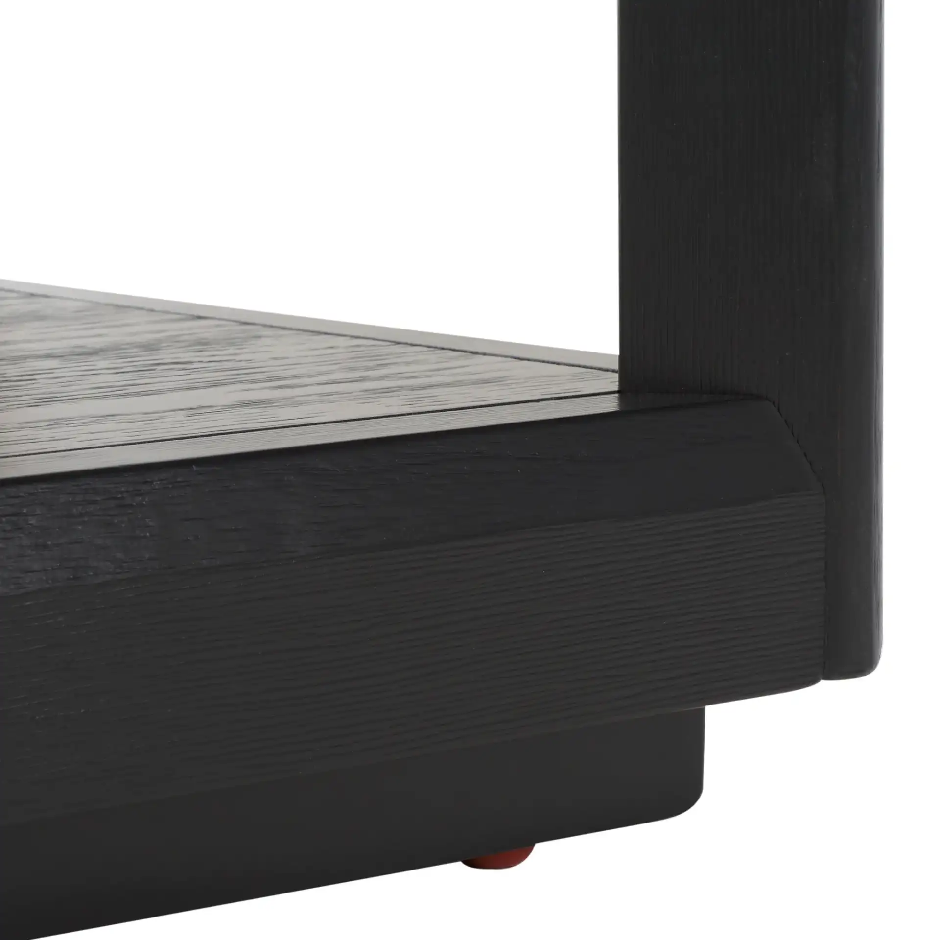 Benecarlo Glass Top Console Table in Black / Clear, detail view