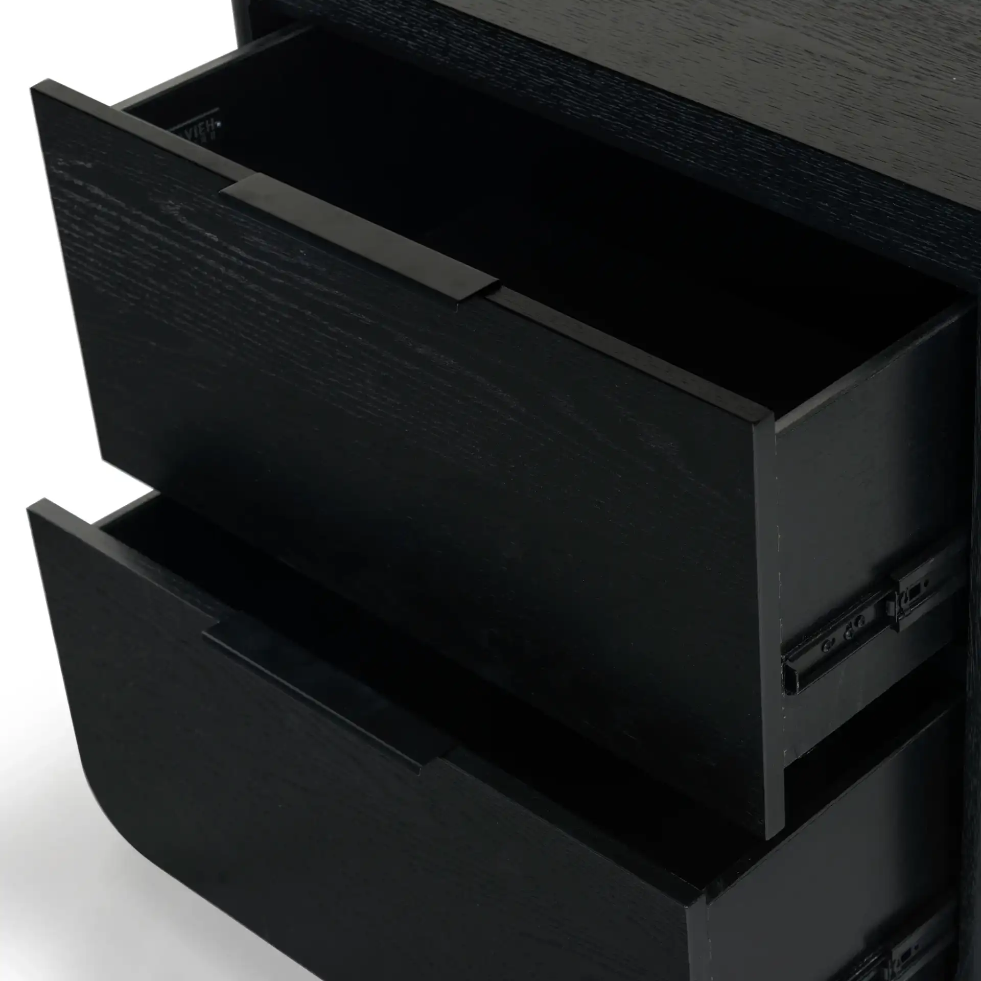 Raylie Two-Drawer Wood Nightstand in Black in a styled room