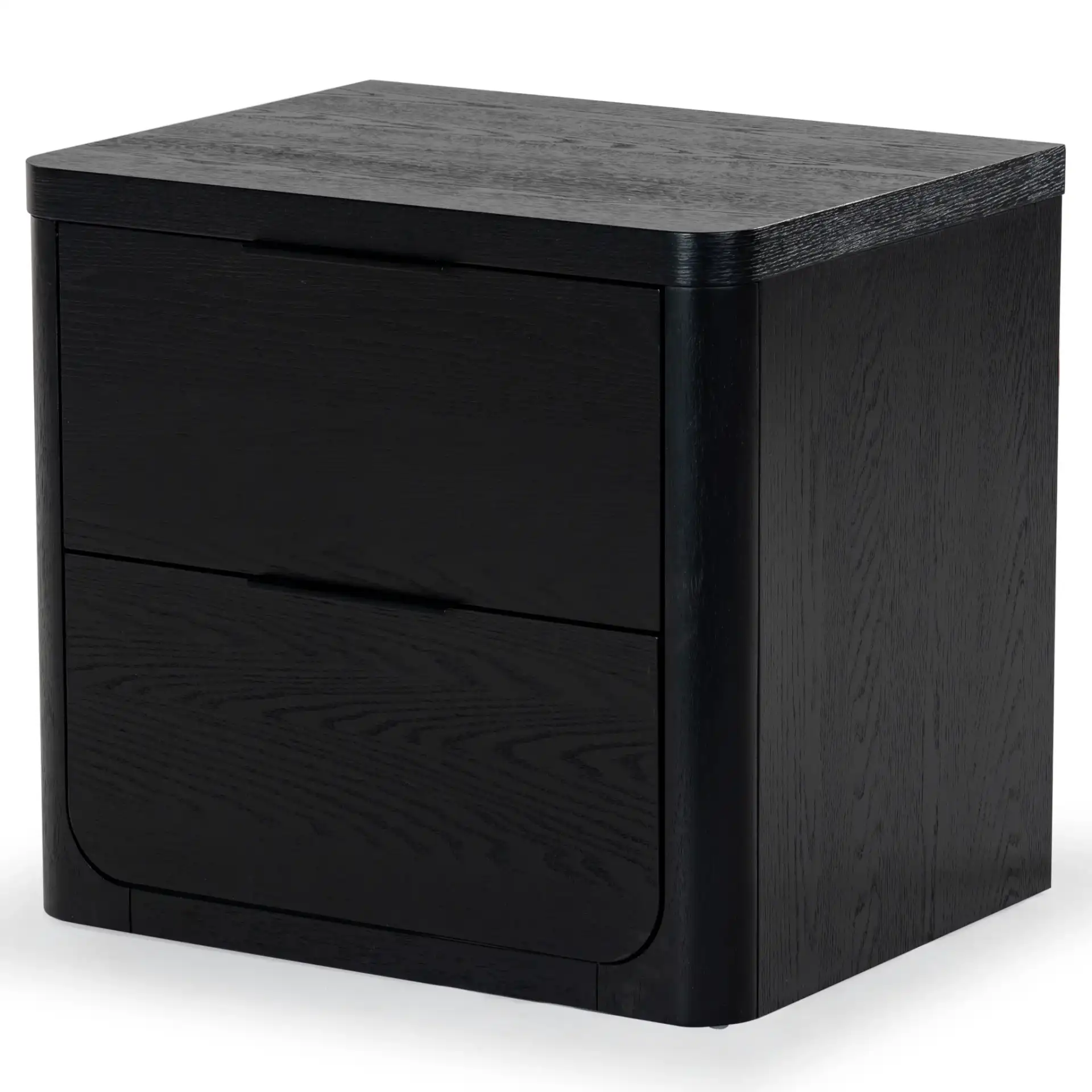 Raylie Two-Drawer Wood Nightstand in Black, detail view