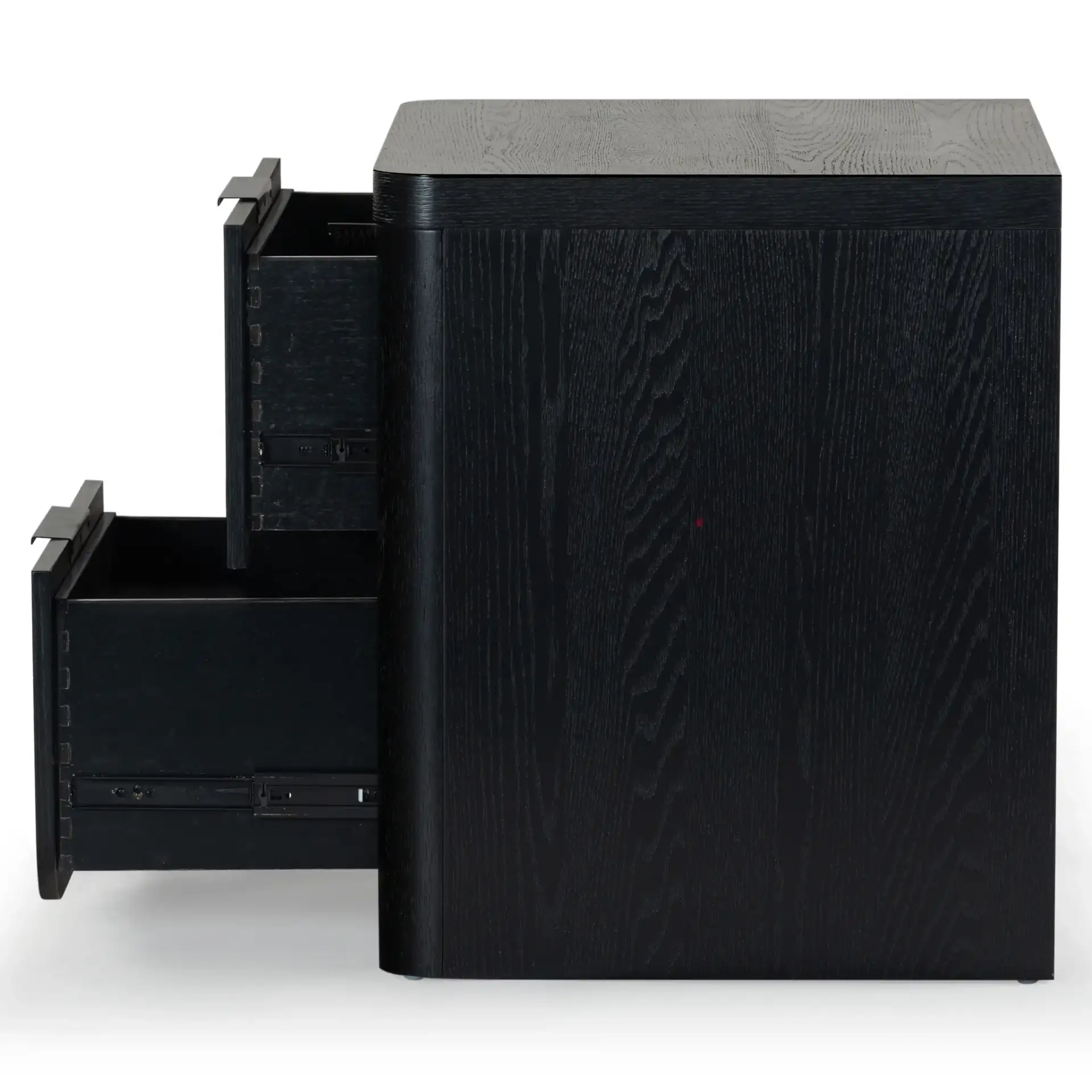 Raylie Two-Drawer Wood Nightstand in Black, detail view
