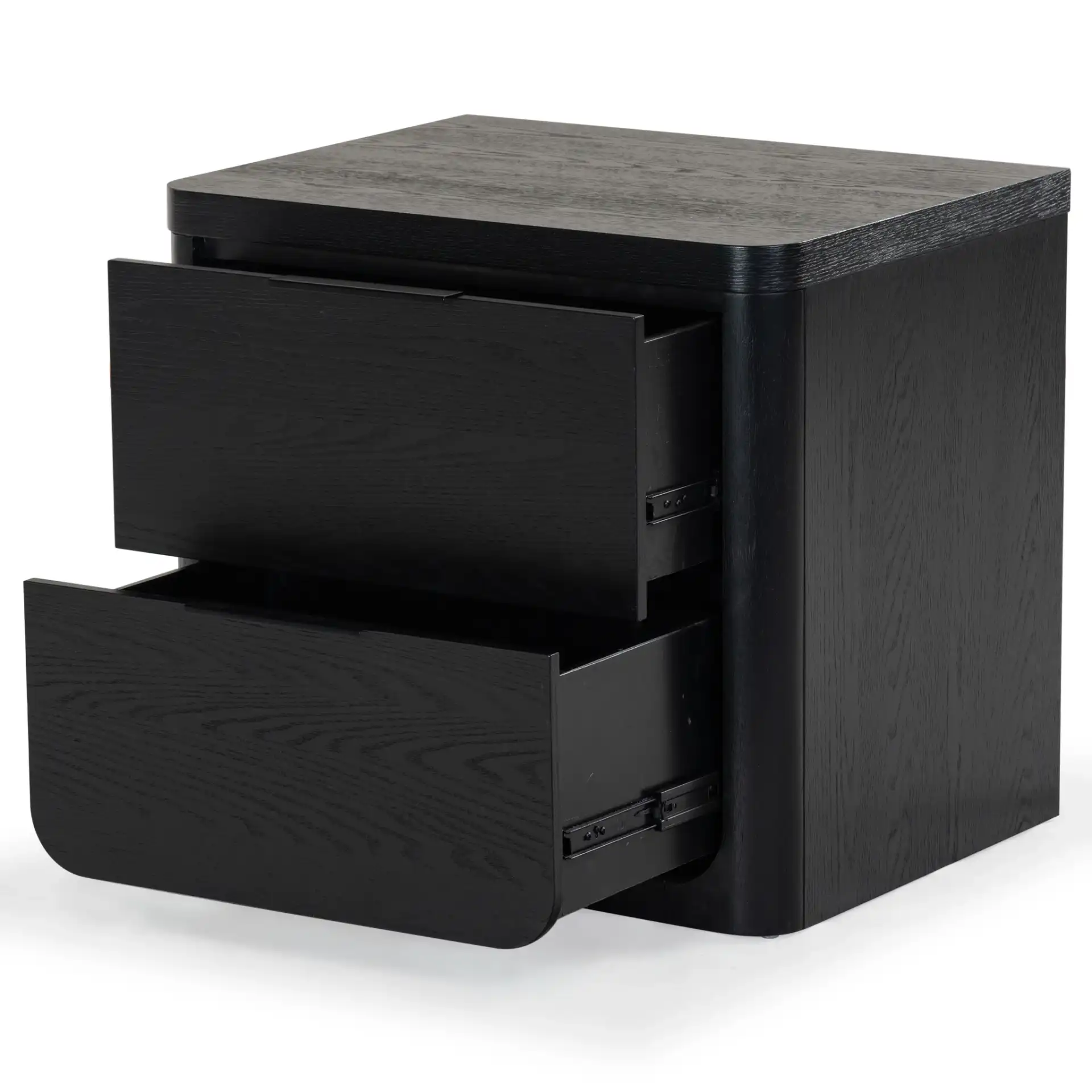 Raylie Two-Drawer Wood Nightstand in Black, detail view