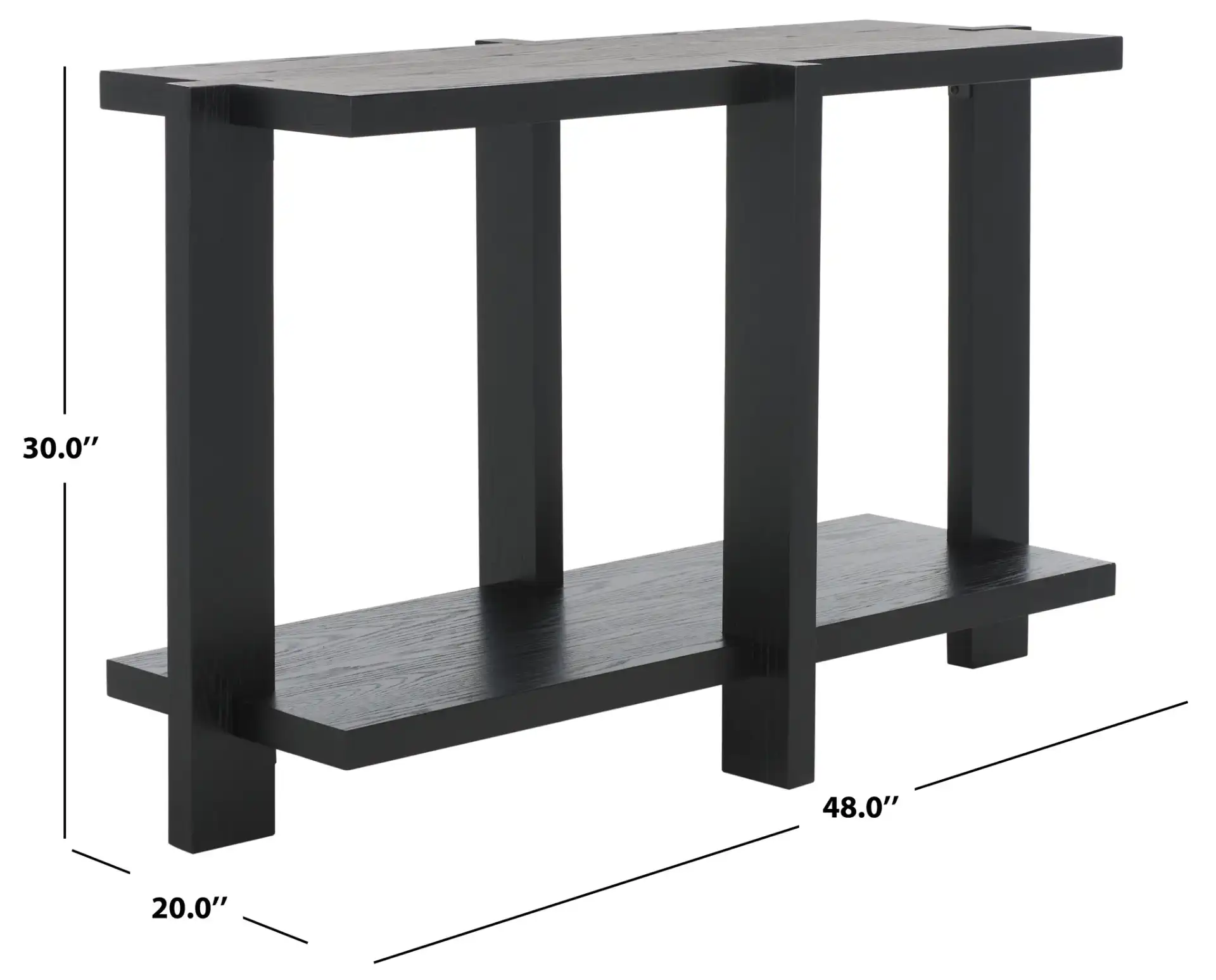 Quigley Rectangular Wood Console Table in Black, detail view