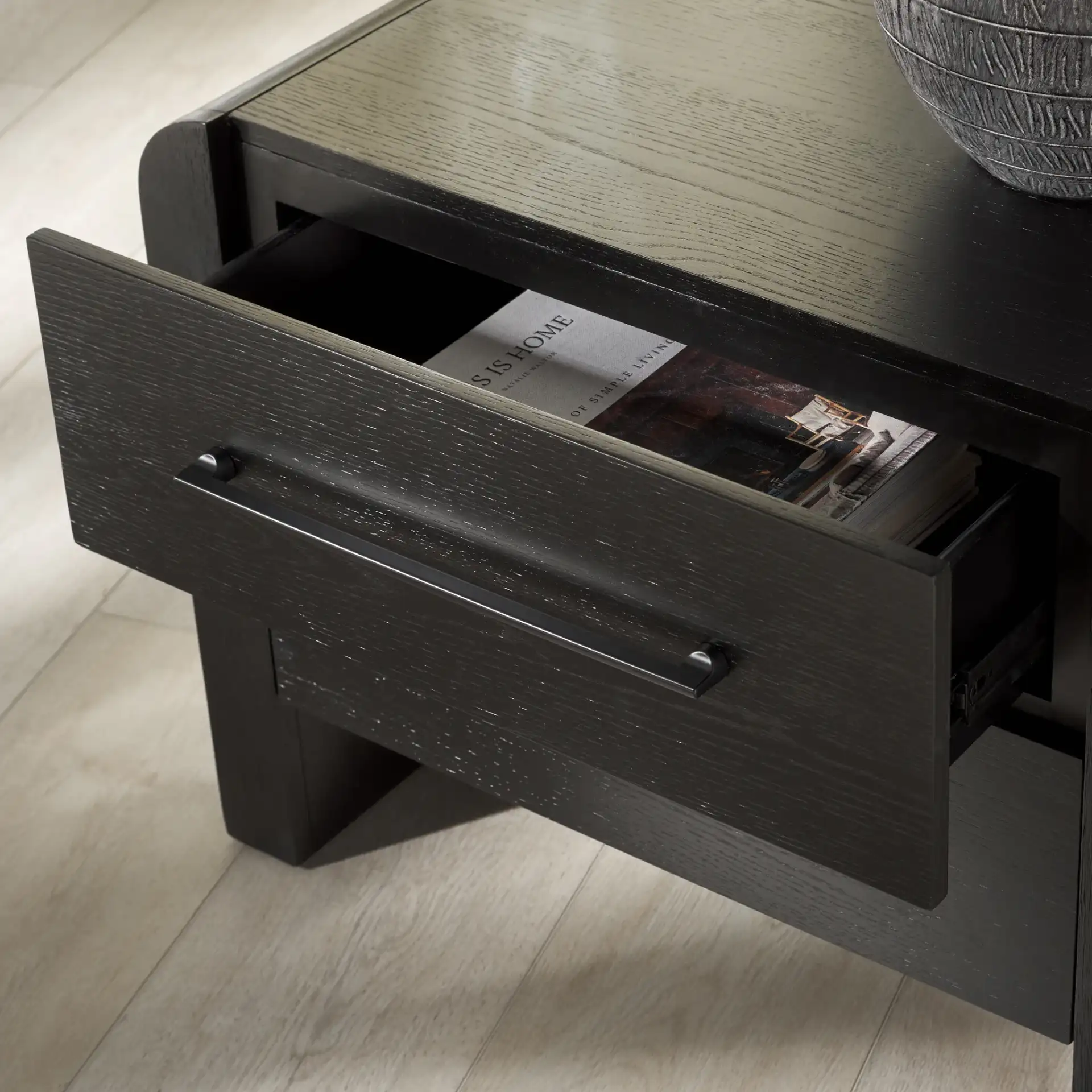 Katrina Two-Drawer Nightstand in Black in a styled room