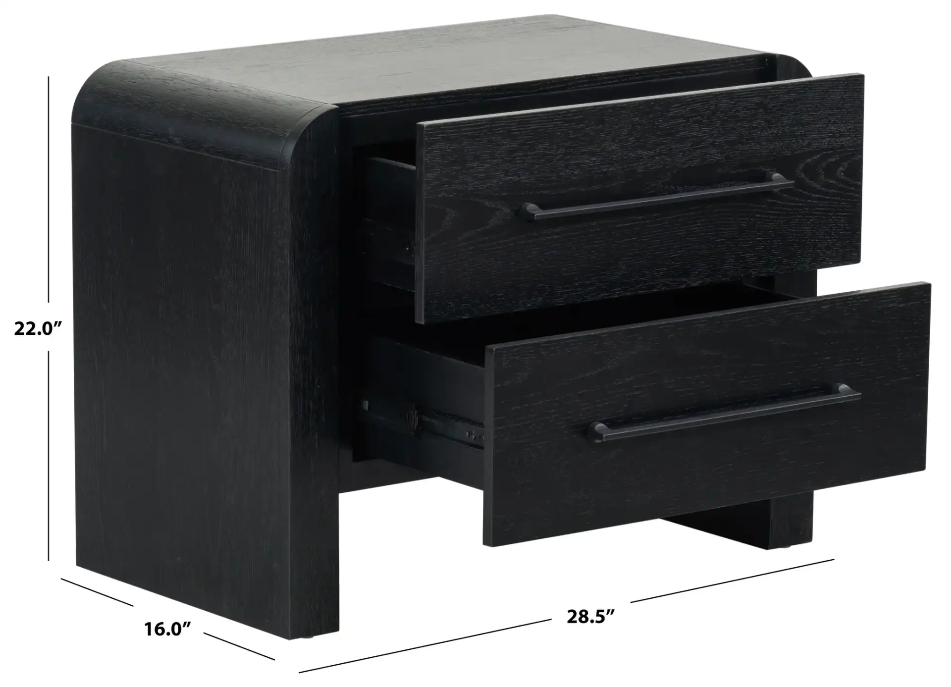 Katrina Two-Drawer Nightstand in Black, detail view