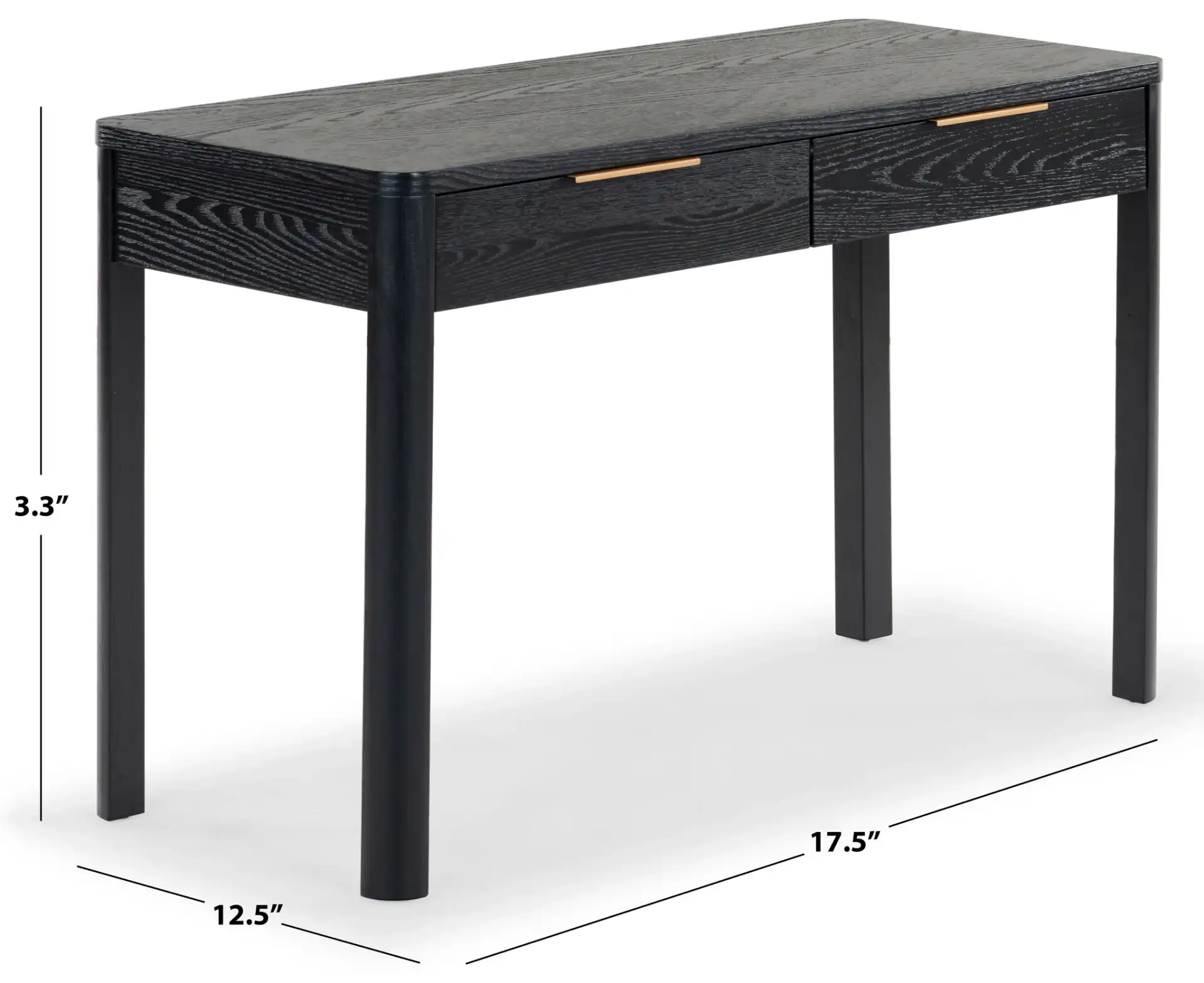 Gabrietta Two-Drawer Wood Desk in Black / Gold, detail view