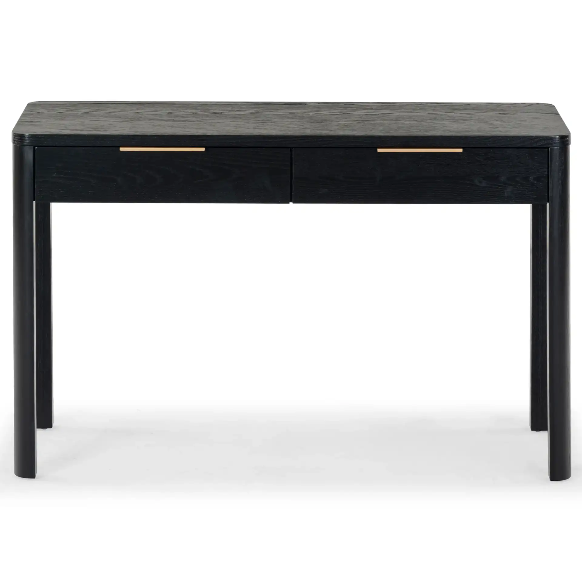 Gabrietta Two-Drawer Wood Desk in Black / Gold, detail view