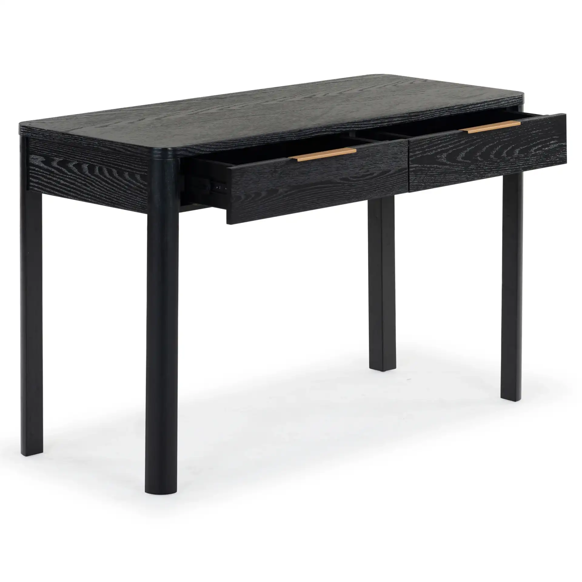 Gabrietta Two-Drawer Wood Desk in Black / Gold, detail view
