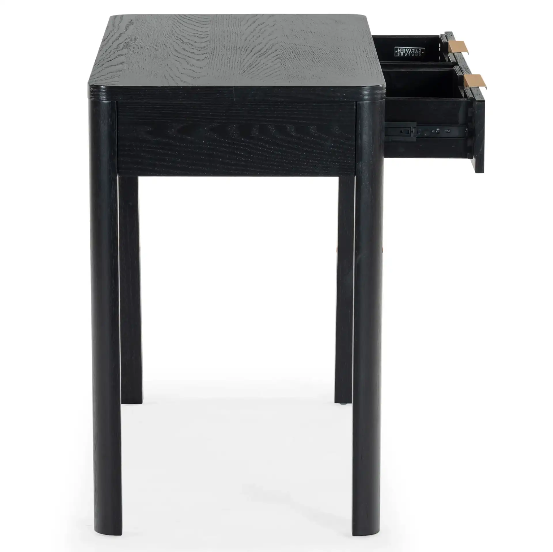 Gabrietta Two-Drawer Wood Desk in Black / Gold, detail view