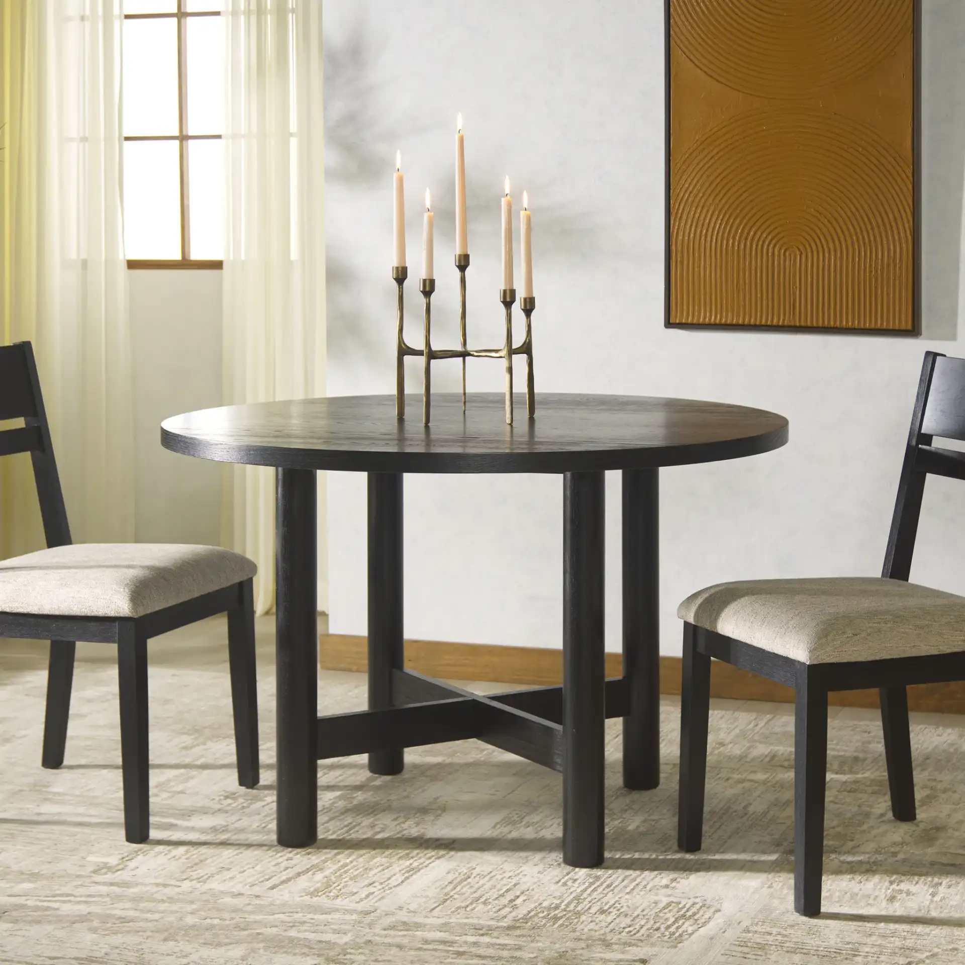 Ruthanne Wood 47-Inch Dining Table in Black in a styled room