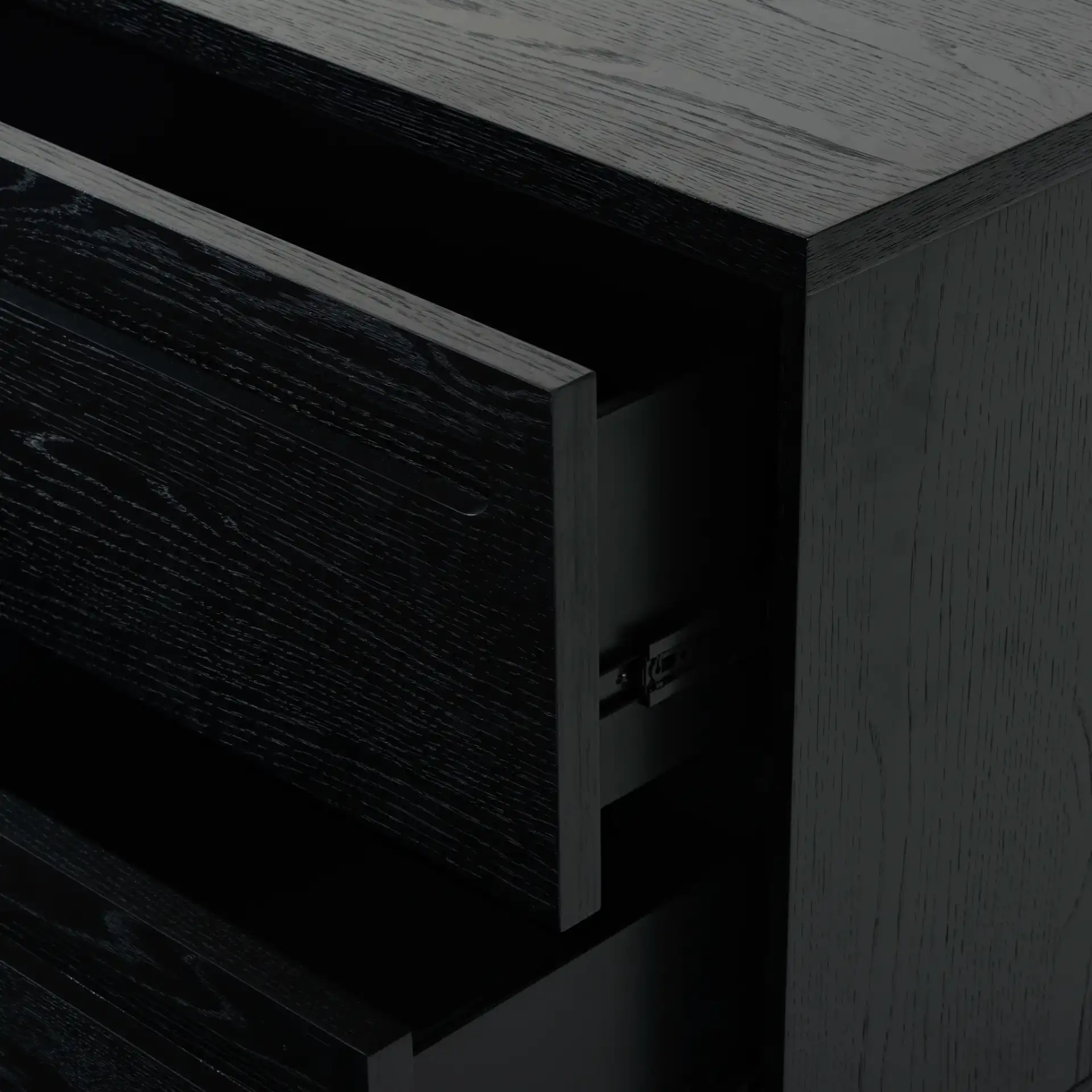 Tobiette Two-Drawer Nightstand in Black in a styled room