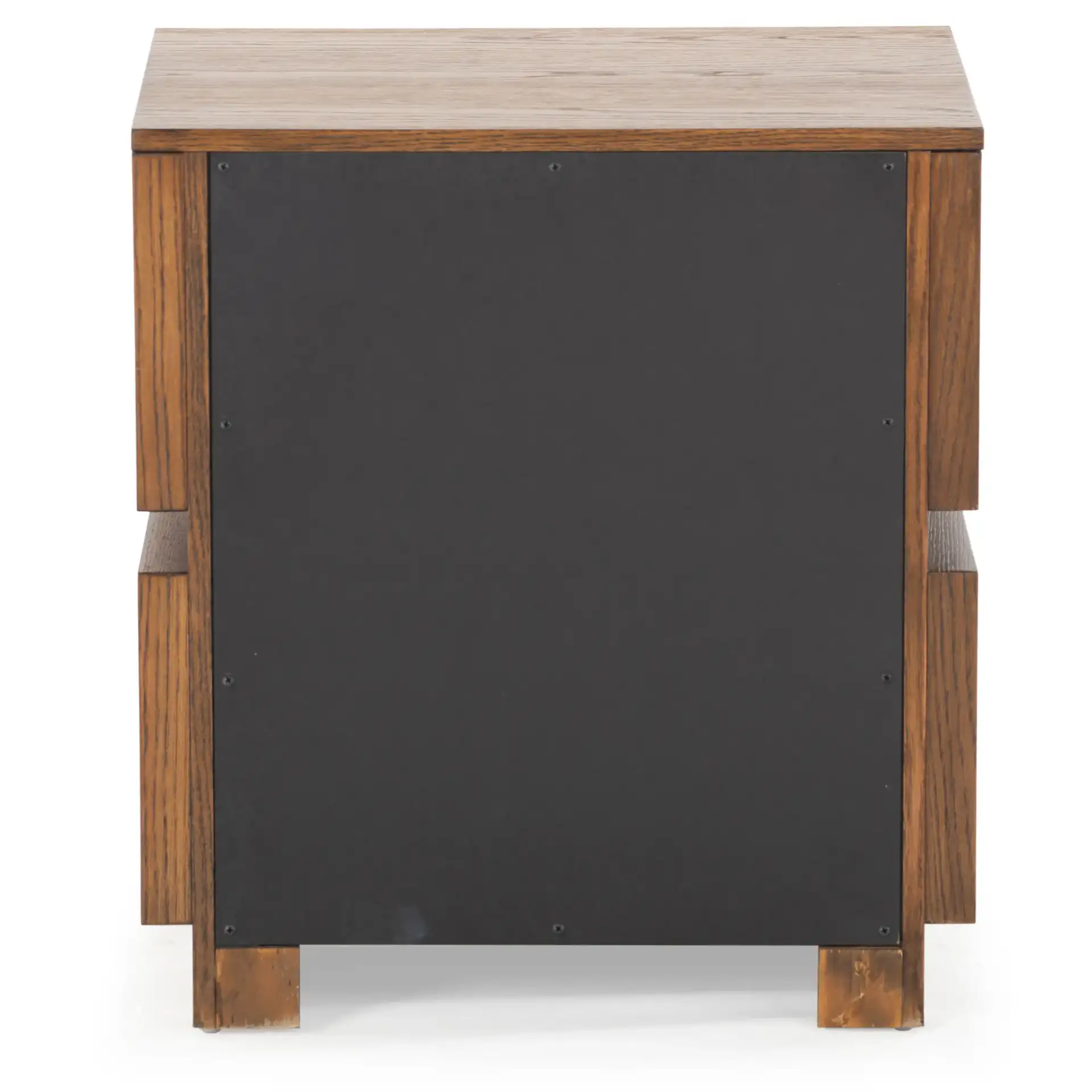 Titus Two-Drawer Nightstand in Medium Oak, detail view